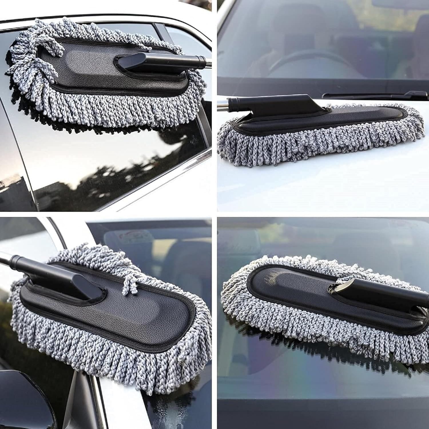 VYOOx Spolverino per auto, manico estensibile, in microfibra, antigraffio, per interni ed esterni, grigio (grande)