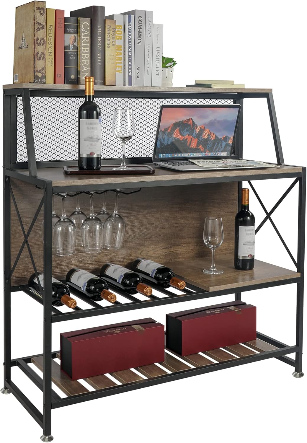 Amazon.com: Lineslife 4-Tier Freestanding Wine Rack Table, Industrial ...
