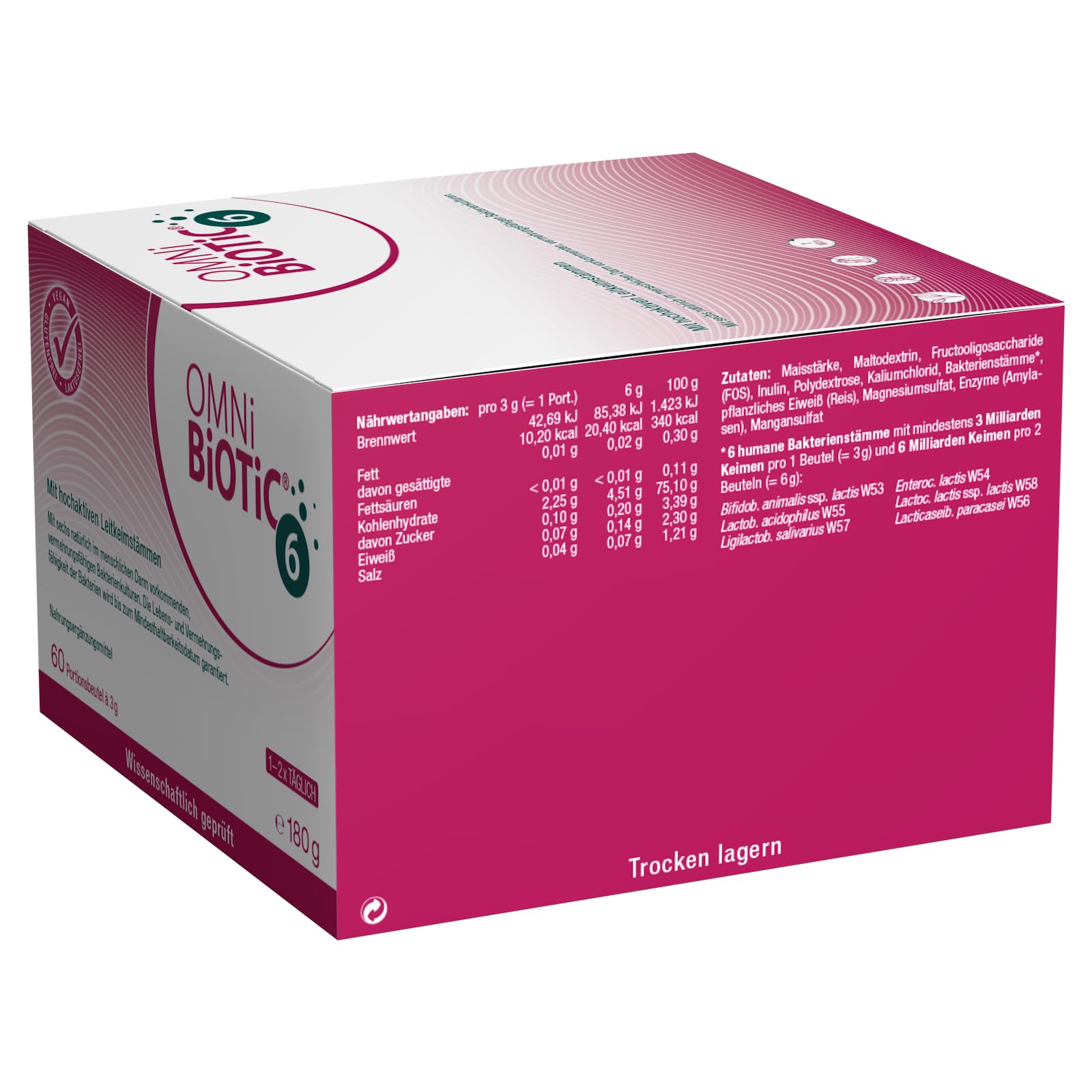 OMNi BiOTiC 6 | Der tägliche Begleiter für ein gutes "Bauchgefühl" | Für jeden Tag und jedes Alter geeignet | 60 Sachets | 6 Bakterienstämme | Pulver | Mit Inulin | Vegan | Glutenfrei