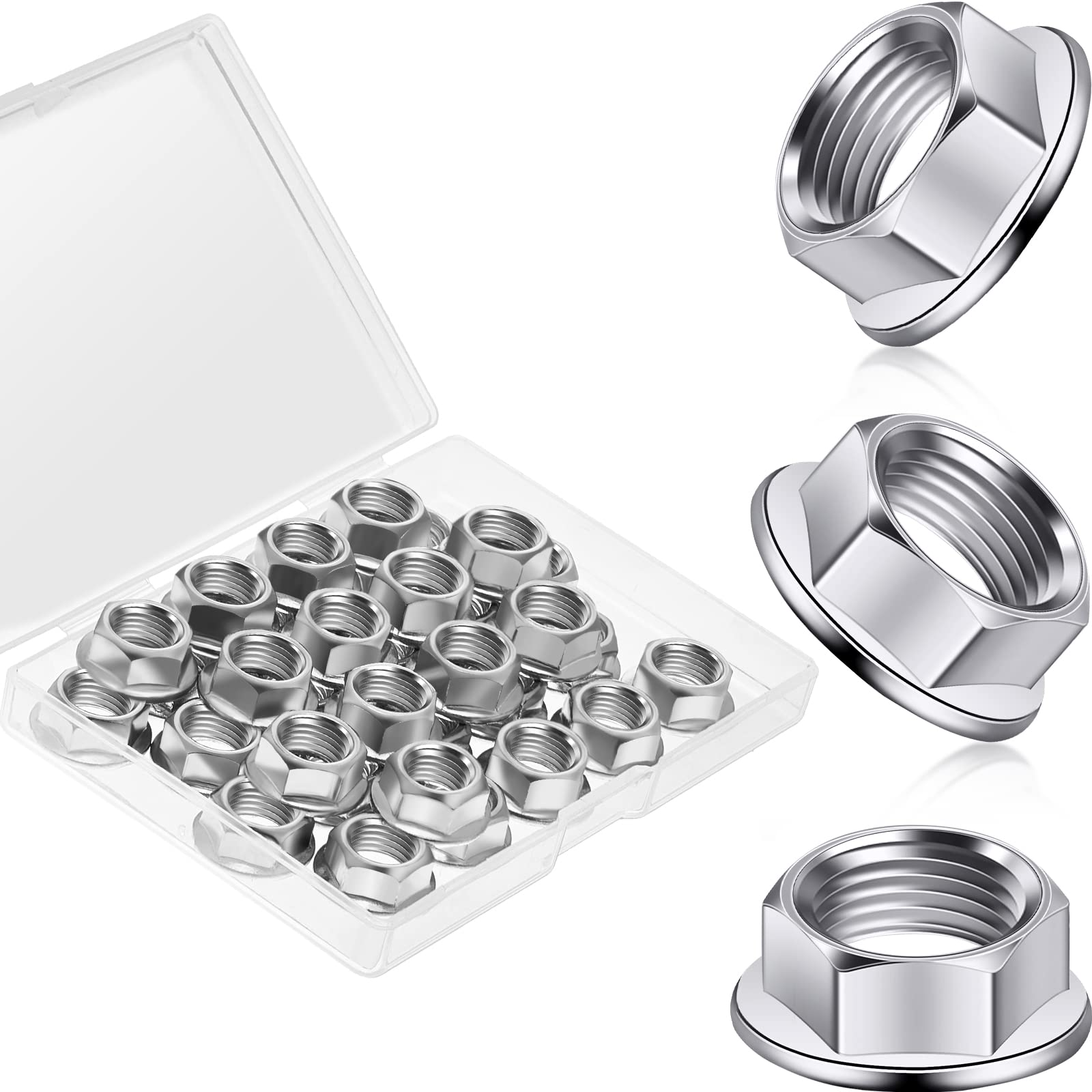 32 Pieces M10 x 1.25 mm Pitch Metric Fine Pitch Hexagonal Flange Nuts Stainless Steel Locking Flange Nut for YFZ450 YFZ660
