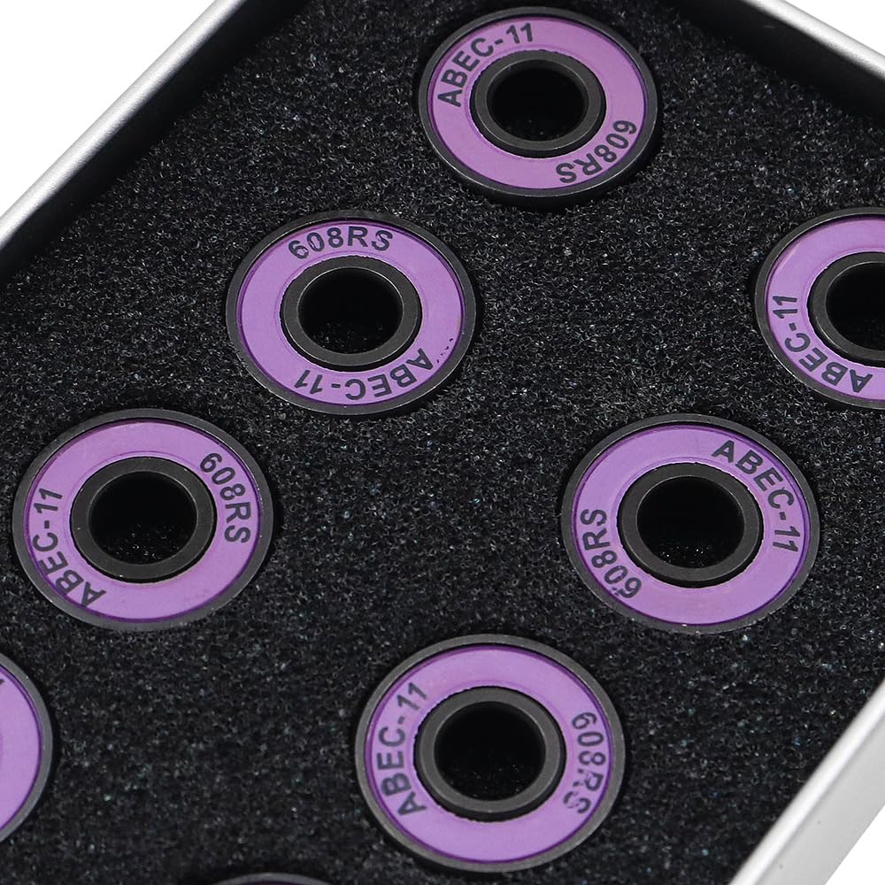 Roulements Skateboard 608 RS ABEC-11, Accessoires de Skateboard Haute Vitesse 8Pcs (Violet)
