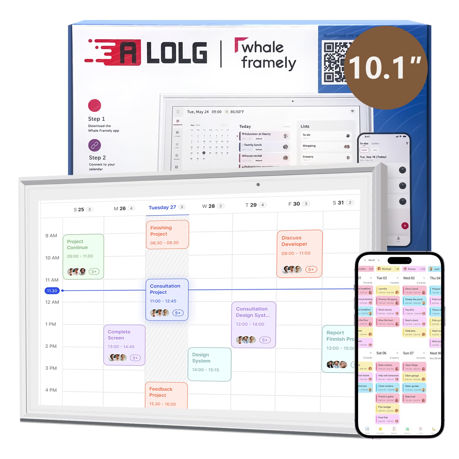 Calendario digital inteligente de pantalla táctil de 10.1 pulgadas y tabla de tareas, planificador de pared familiar todo en uno 2026 con planificador de comidas, tablero interactivo de horario