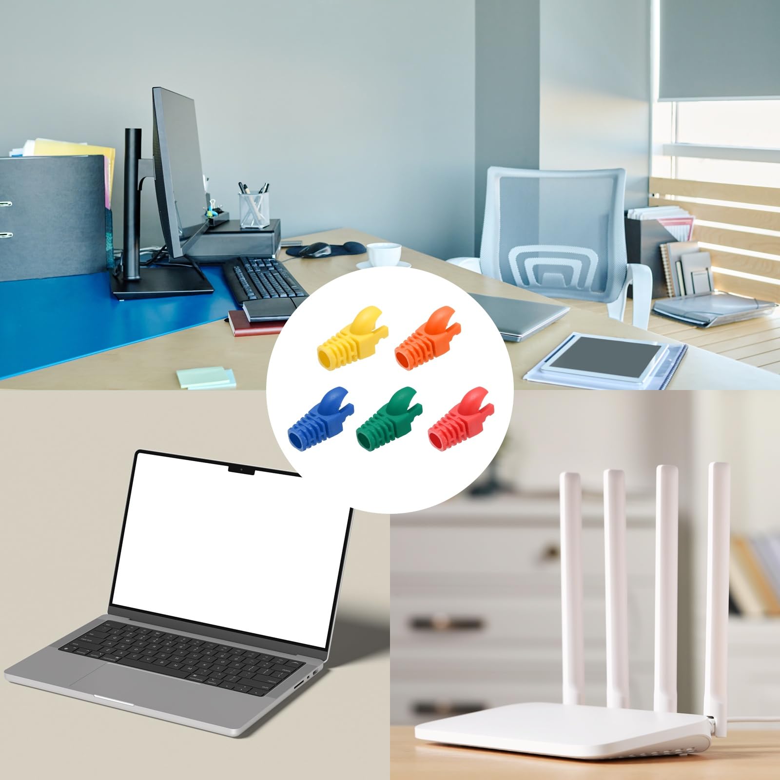 PATIKIL Złącze RJ45 pokrywa 50 szt. Cat5, Cat5E, Cat6, Cat7, kabel sieciowy do łodzi, osłona do laptopów, komputerów, routerów, inteligentnych kamer sieciowych, drukarek, 5 kolorów