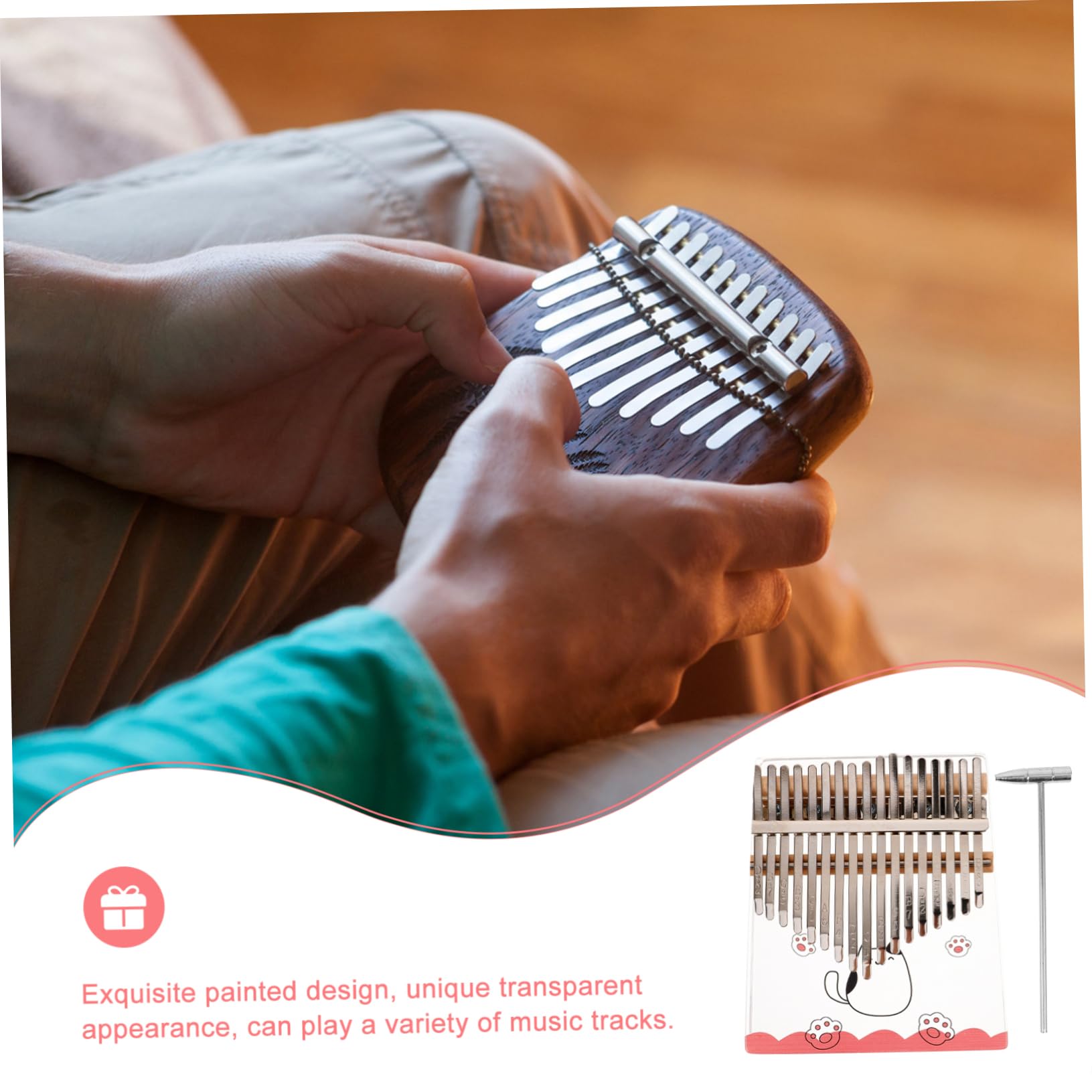 Levemolo Portable 17-key Acrylic Thumb Piano Boys and Girls Music Instrument Adorable Patterns Easy to Store Play