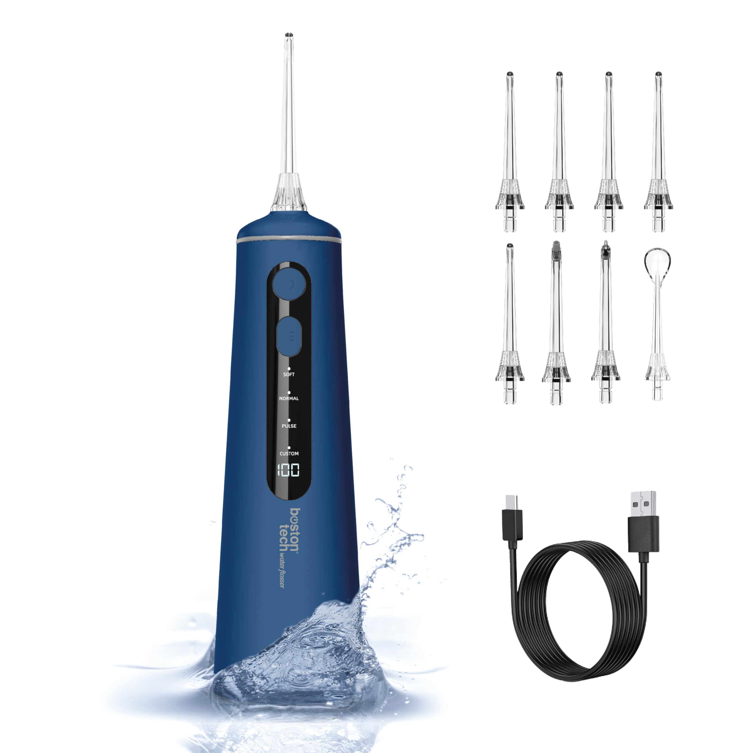 Irrigateur Buccal Portable Aquapik – Irrigateur Dentaire Sans Fil Professionnel 8 Embouts 4 Modes, Étanche IPX7 300 ml, Rechargeable USB-C pour Nettoyage des Dents à la Maison et en Voyage