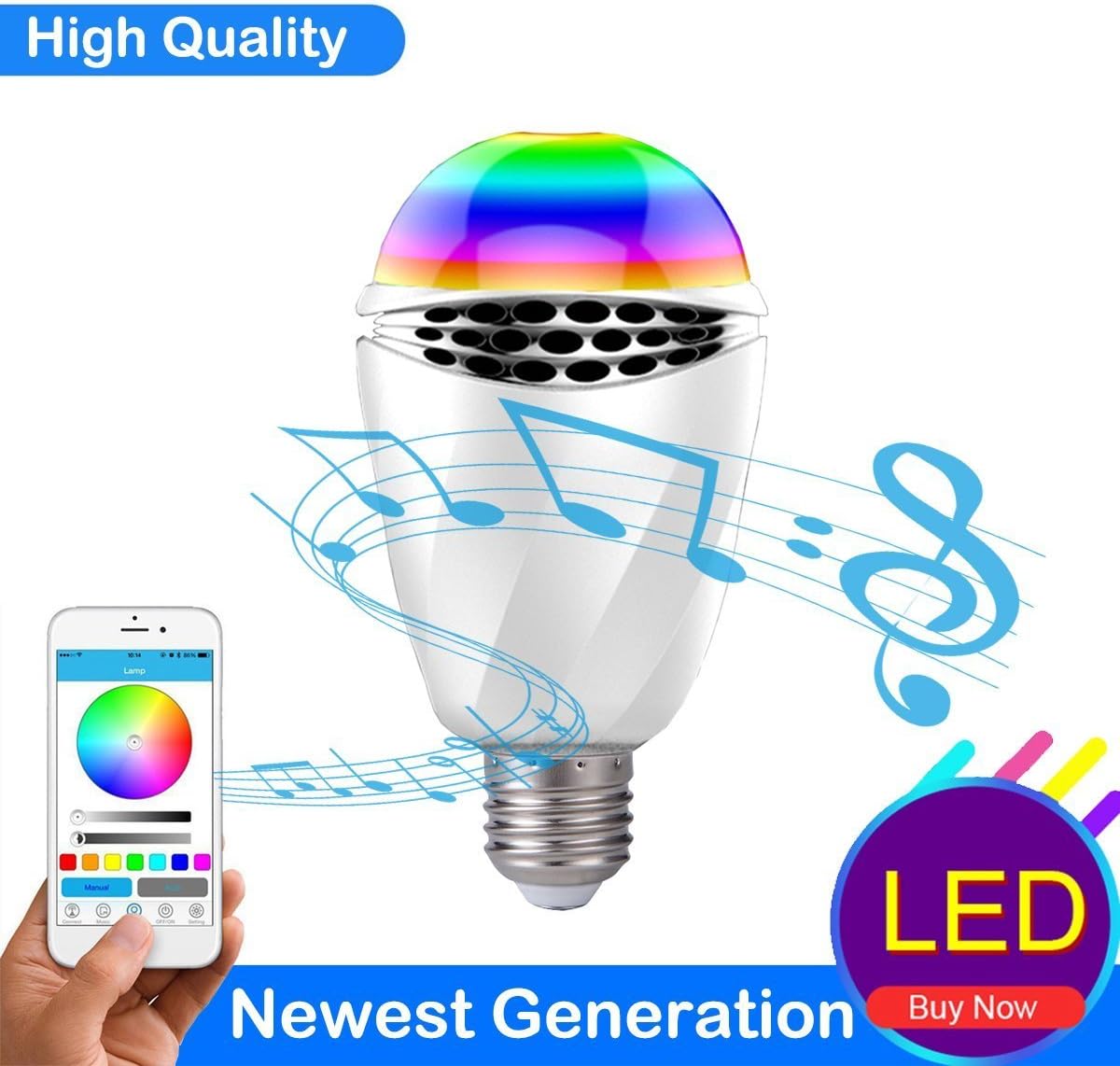 LK&smart Bluetooth Smart LED Speaker Bulb, Smartphone Controlled RGB Bulb, Dimmable Multi-Color Changing Lights