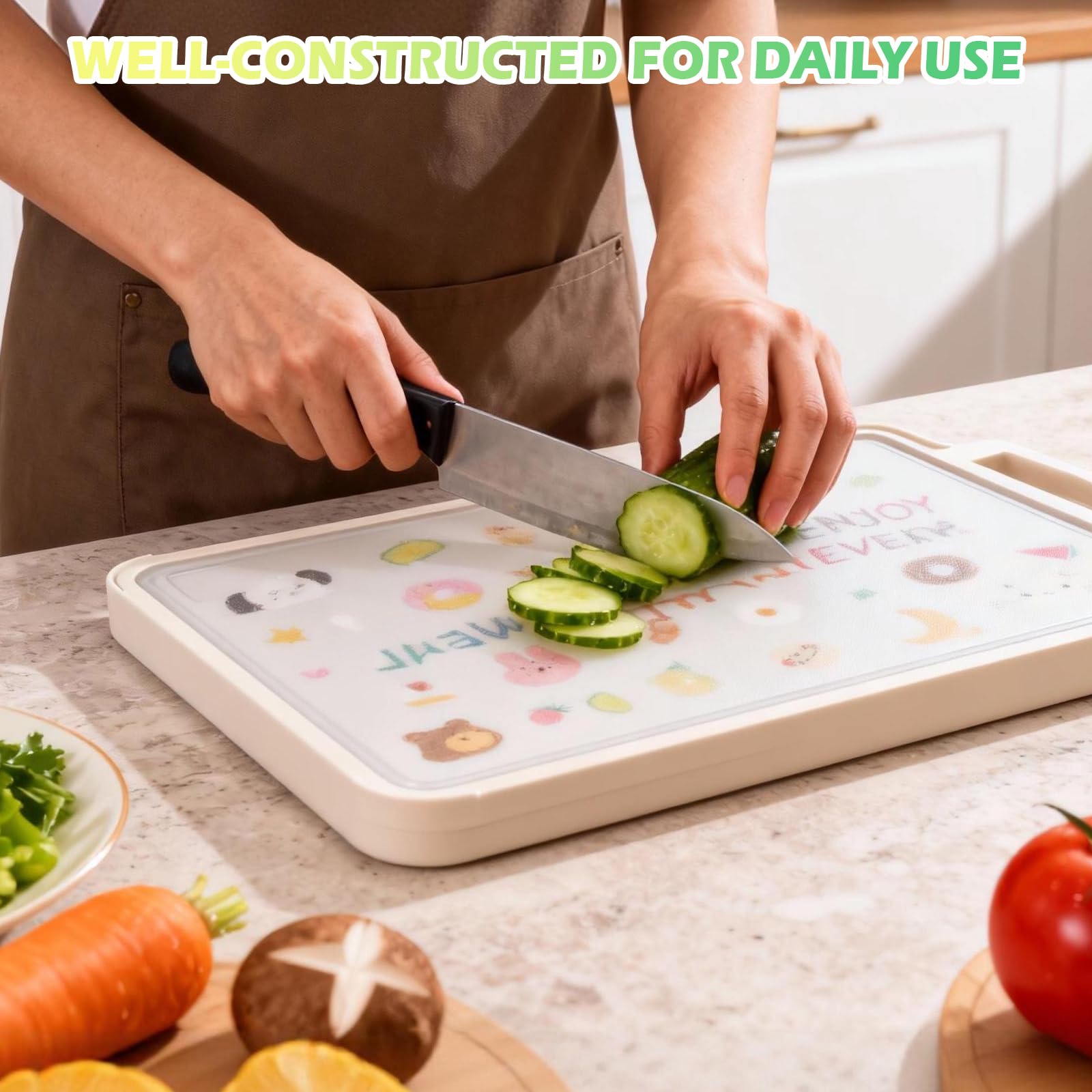 Tagliere double-face, 40,6 x 27,9 x 1,5 cm, spesso tagliere per uso alimentare con acciaio inossidabile e polipropilene ad alta resistenza, ideale per separare cibi crudi e cotti o carne e verdure