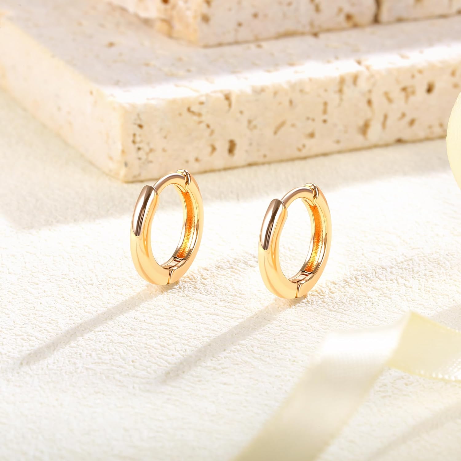 MDFUN Gold Hoop Earrings Set for Women Trendy 14K Gold Plated Hypoallergenic Huggie Hoop Earring Stacks for Multiple Piercing - Image 8