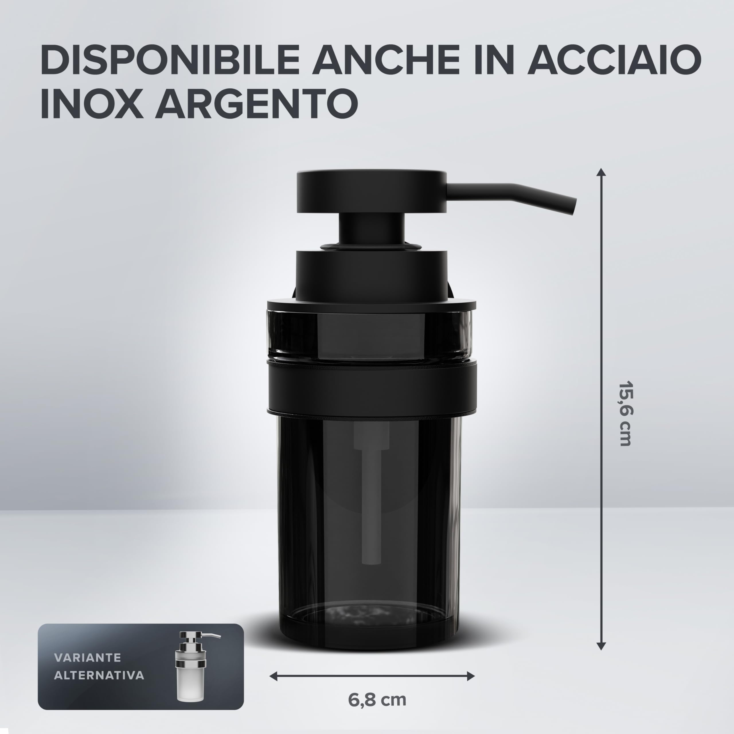 ovimar dispenser di sapone Lokta | nero | con montaggio a parete senza foratura | in acciaio inox e moderno vetro nero | con apertura extra large, facile da riempire | per il bagno o la cucina