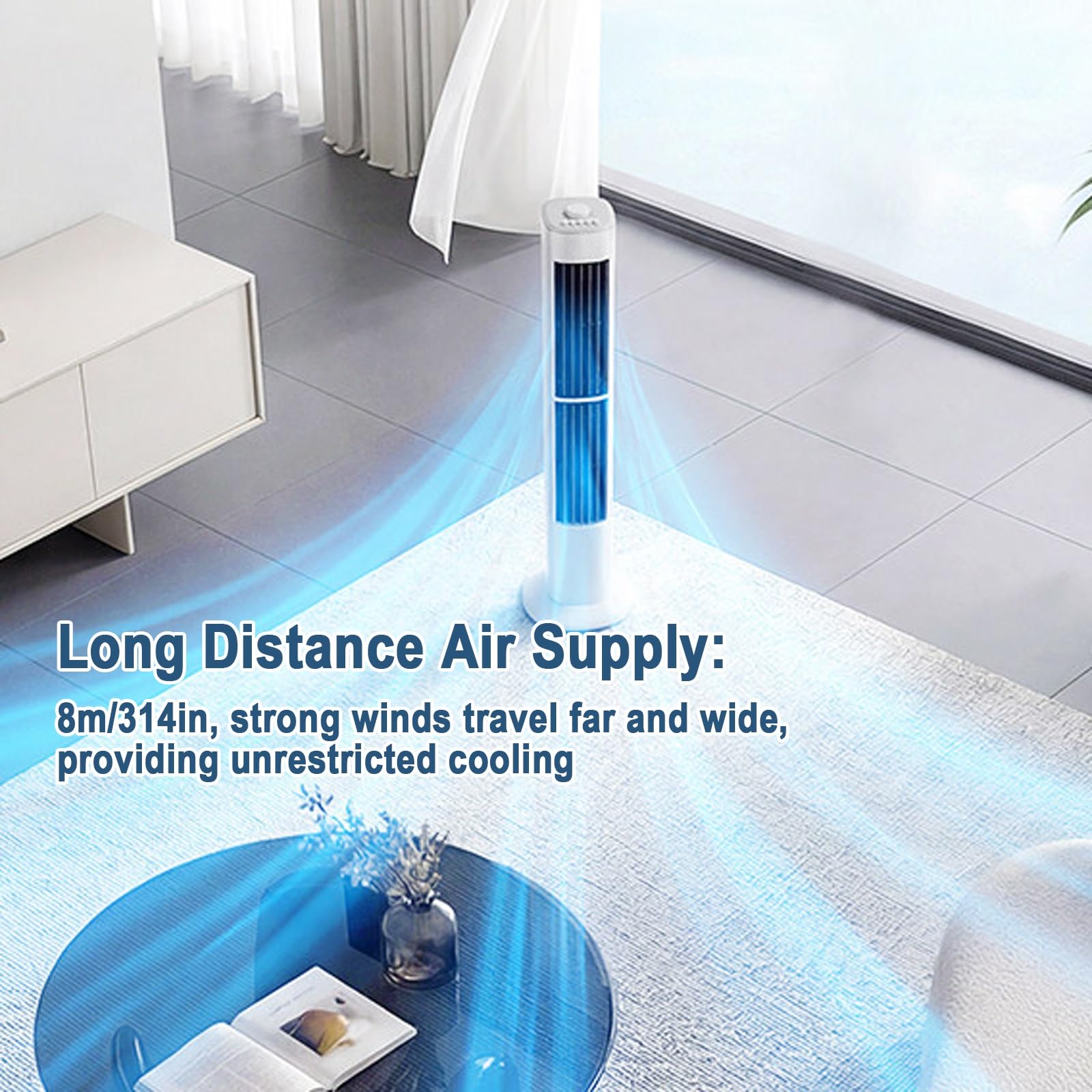 Ventilador Torre Silencioso, Ventilador Columna, 2 Salidas Orientables | Ventilador de Pie Torre, Altura 106cm, 3 Velocidades, Temporizador 2H, Diseño Delgado, Para Hogar