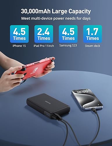 Miniatura 3 de evatronic Cargador portátil, cargador portátil de 30000 mAh, batería de carga rápida de 65 W, banco de energía USB C para Vision Pro MacBook, Dell,