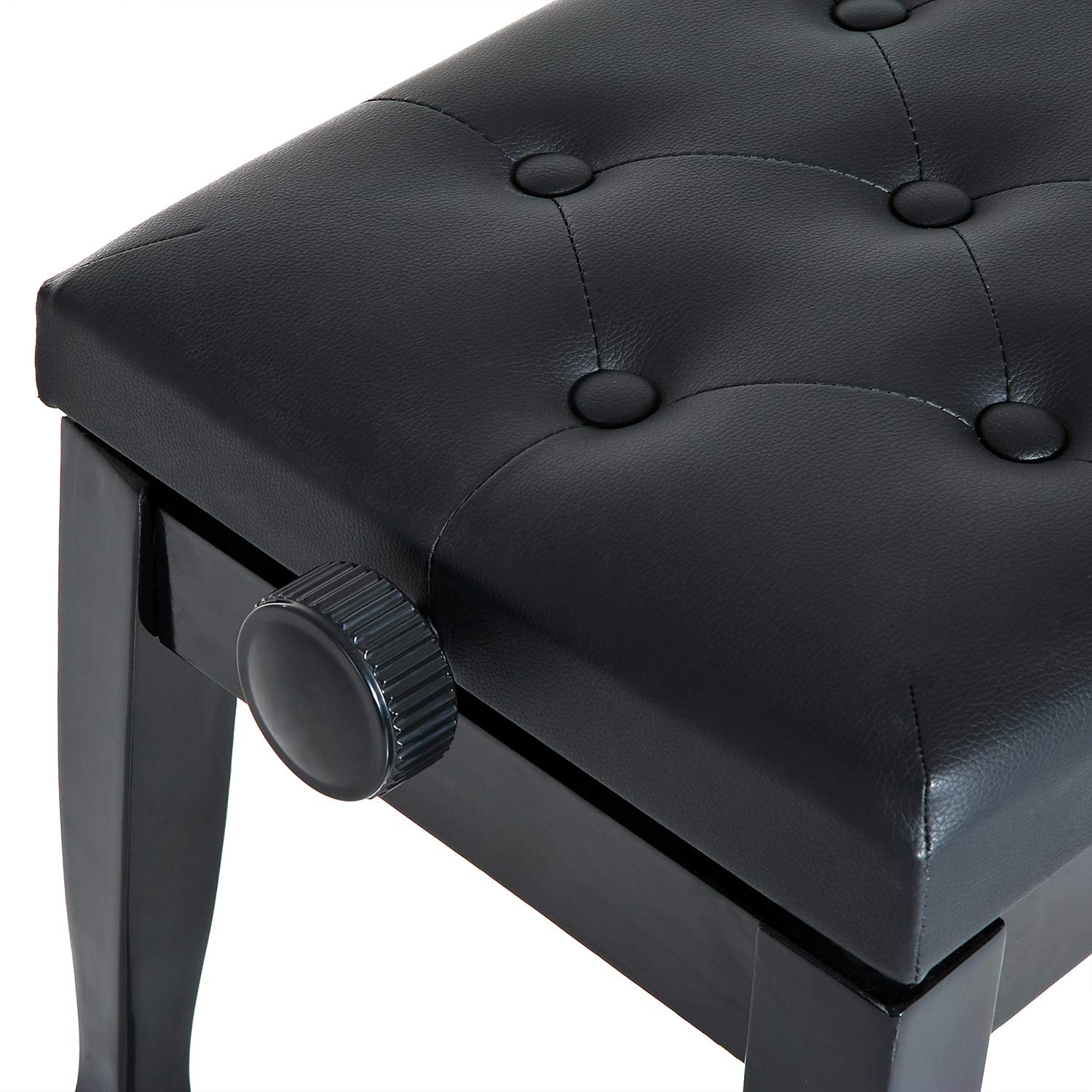 HOMCOM Panca da pianoforte, Panca da tastiera regolabile in altezza in legno massello, Sgabello pianoforte con seduta imbottita in poliuretano a 10 pulsanti, stabile e antiscivolo, carico 200 kg, nero
