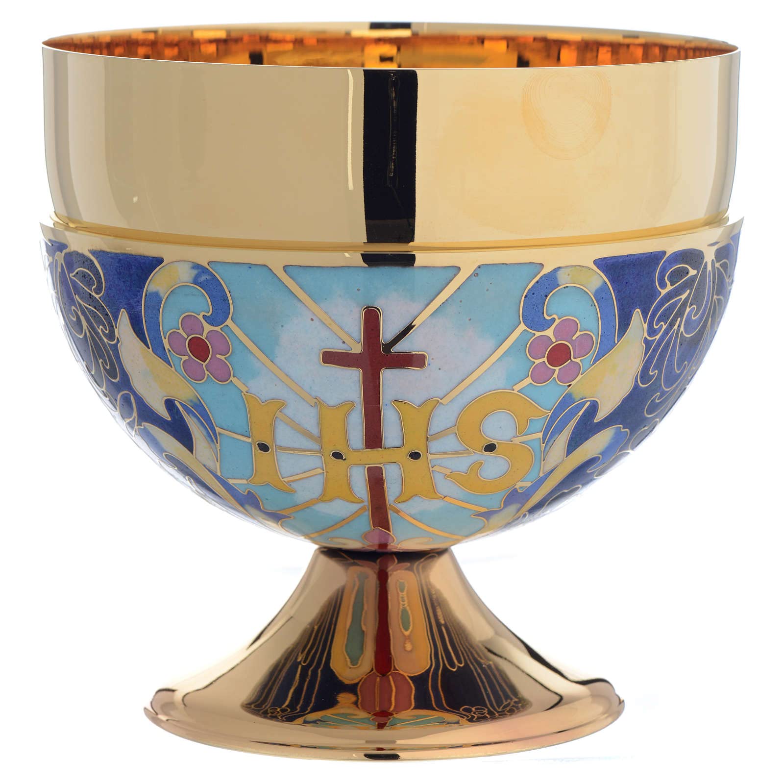 Holyart Kielichy Puszki Pateny metal: Patena mosiądz emalia Baranek Ofiarny IHS