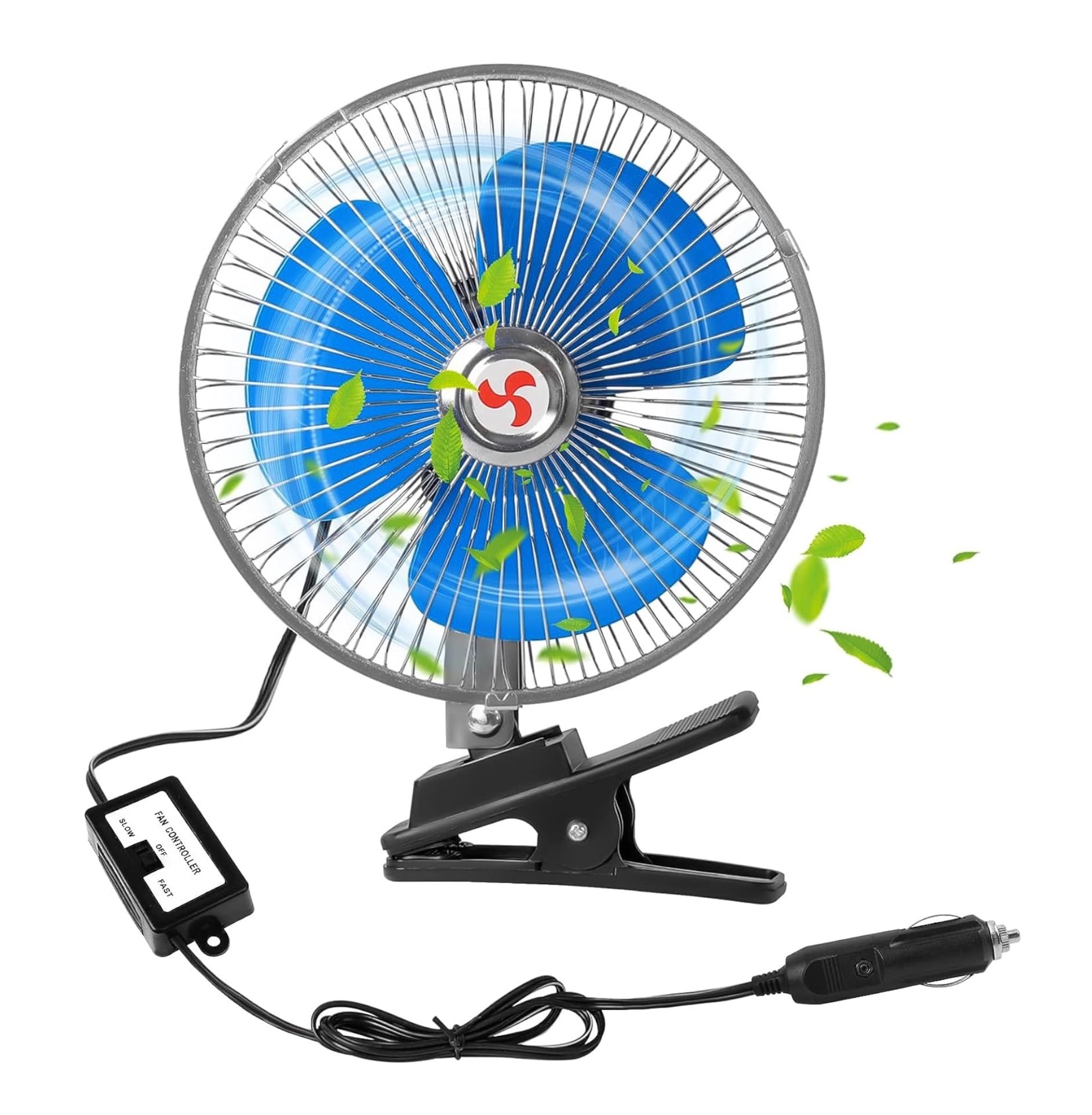 Generico Ventilatore Auto a Clip 12V 8" Ventola di Raffreddamento per Auto Ventola 360° velocità Continua Ventola di Raffreddamento Automatico a Basso Rumore per Veicoli