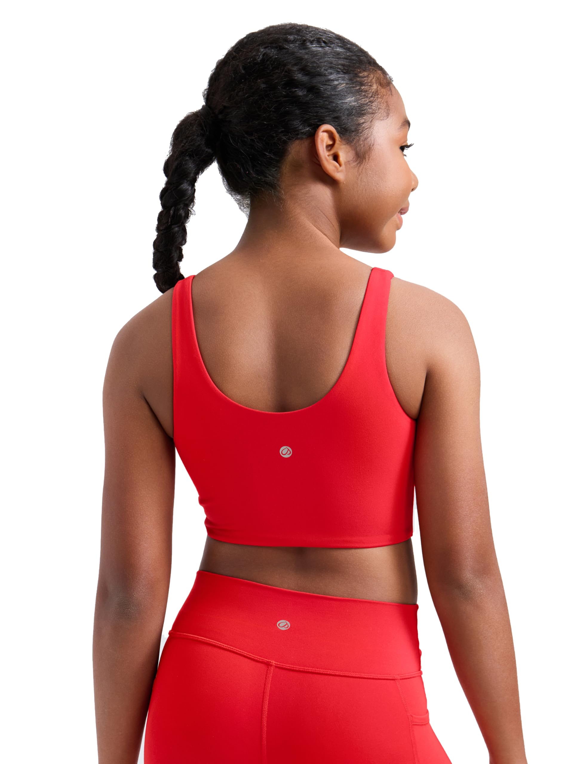CRZ YOGA Girls Butterluxe Longline Sports Bra - Yoga Athletic Casual Tops Scoop Neck U Back Padded Kids Teen