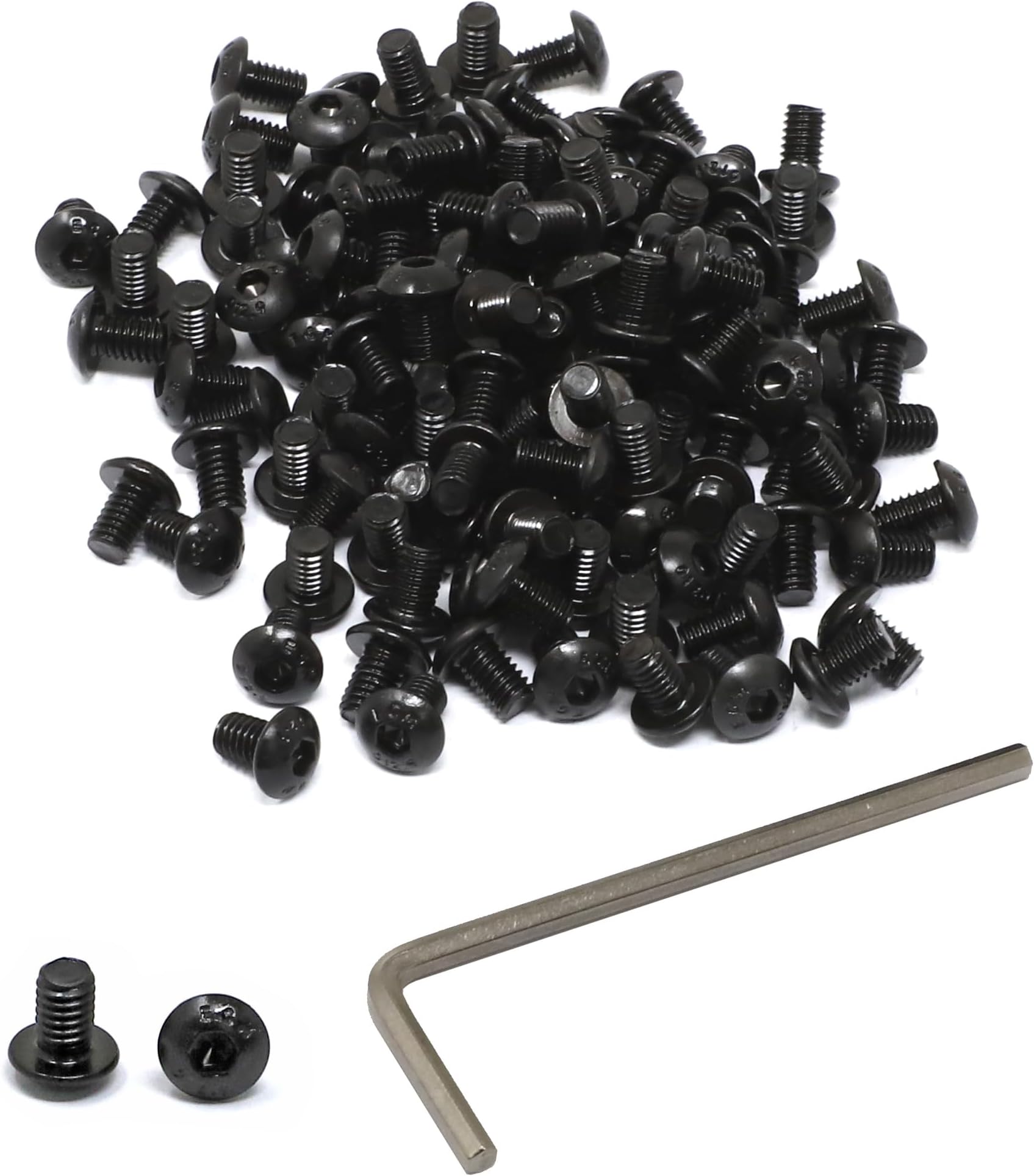 iexcell 100 Pcs M4 x 6mm Thread Pitch 0.7 mm Alloy Steel 12.9 Grade Hex Socket Button Head Cap Screws Bolts Kit, Black Oxide Finish