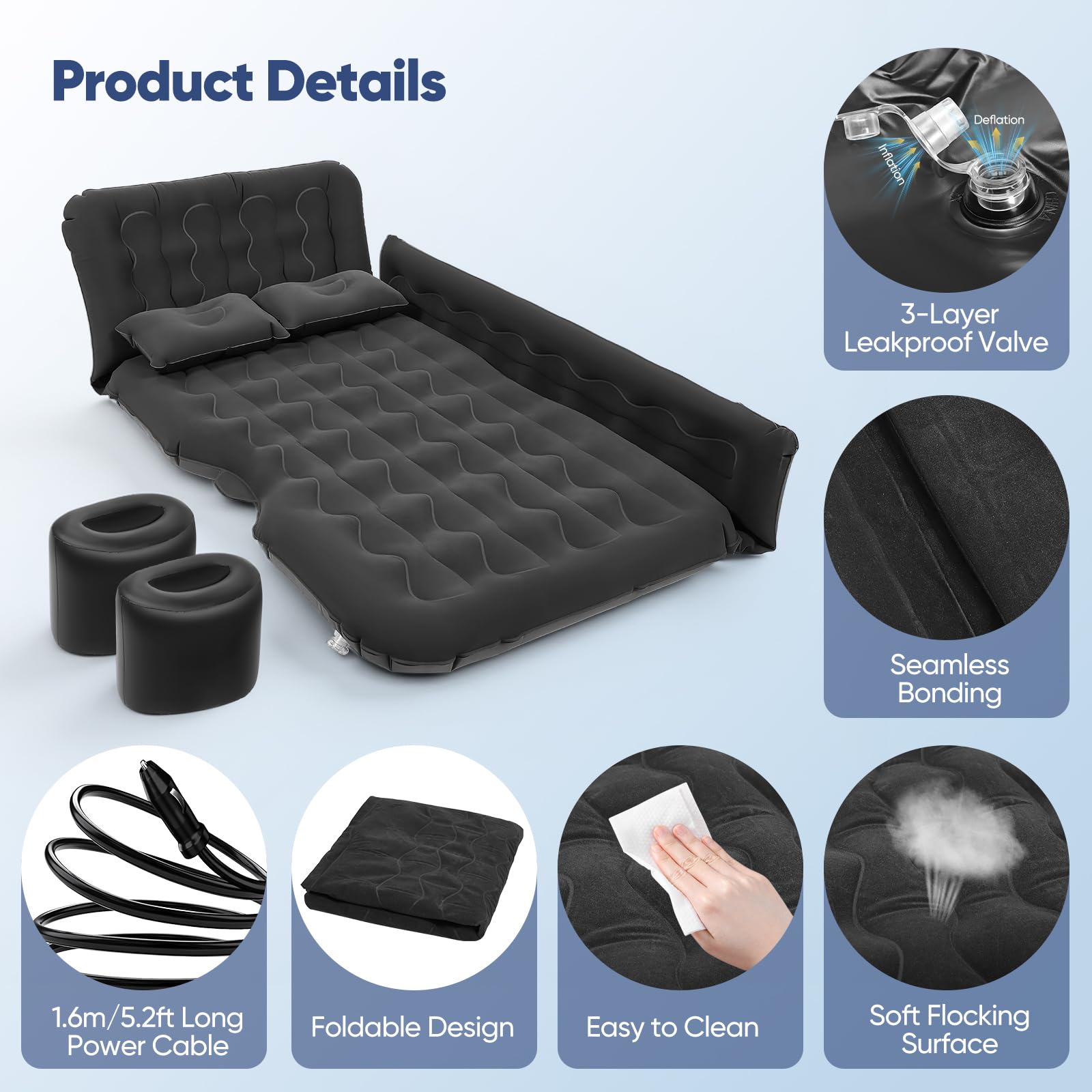 Luftmatratze für Auto, Aufblasbares Bett für Rücksitz, Luftmatratze SUV mit Luftpumpe und Kissen für Reisen, Camping, Outdoor-Aktivitäten(Version Rücksitzbank)