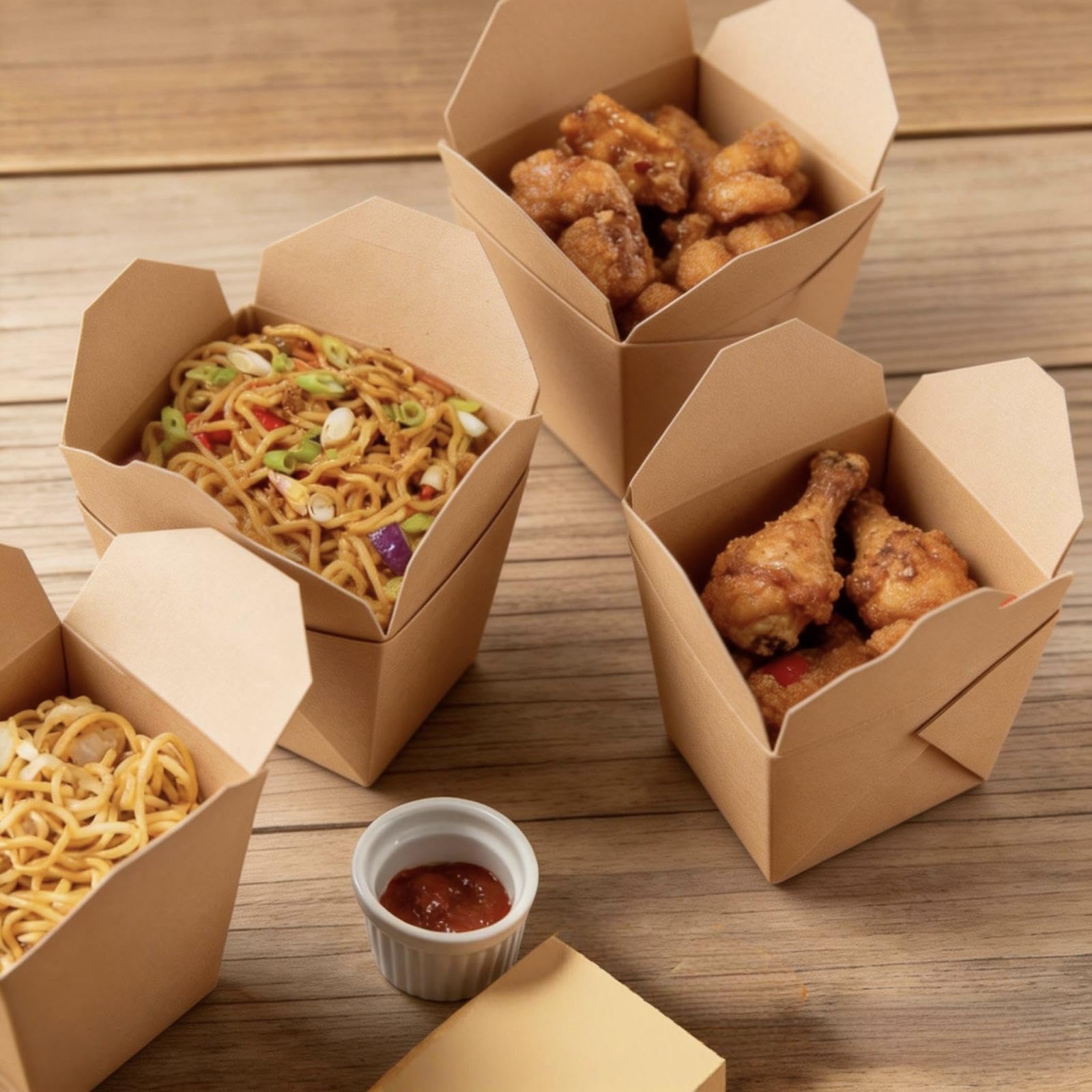 Paquete de 100 cajas de papel kraft de 16 onzas, contenedor chino marrón para llevar, cajas de papel para llevar, para fiestas, catering, restaurantes
