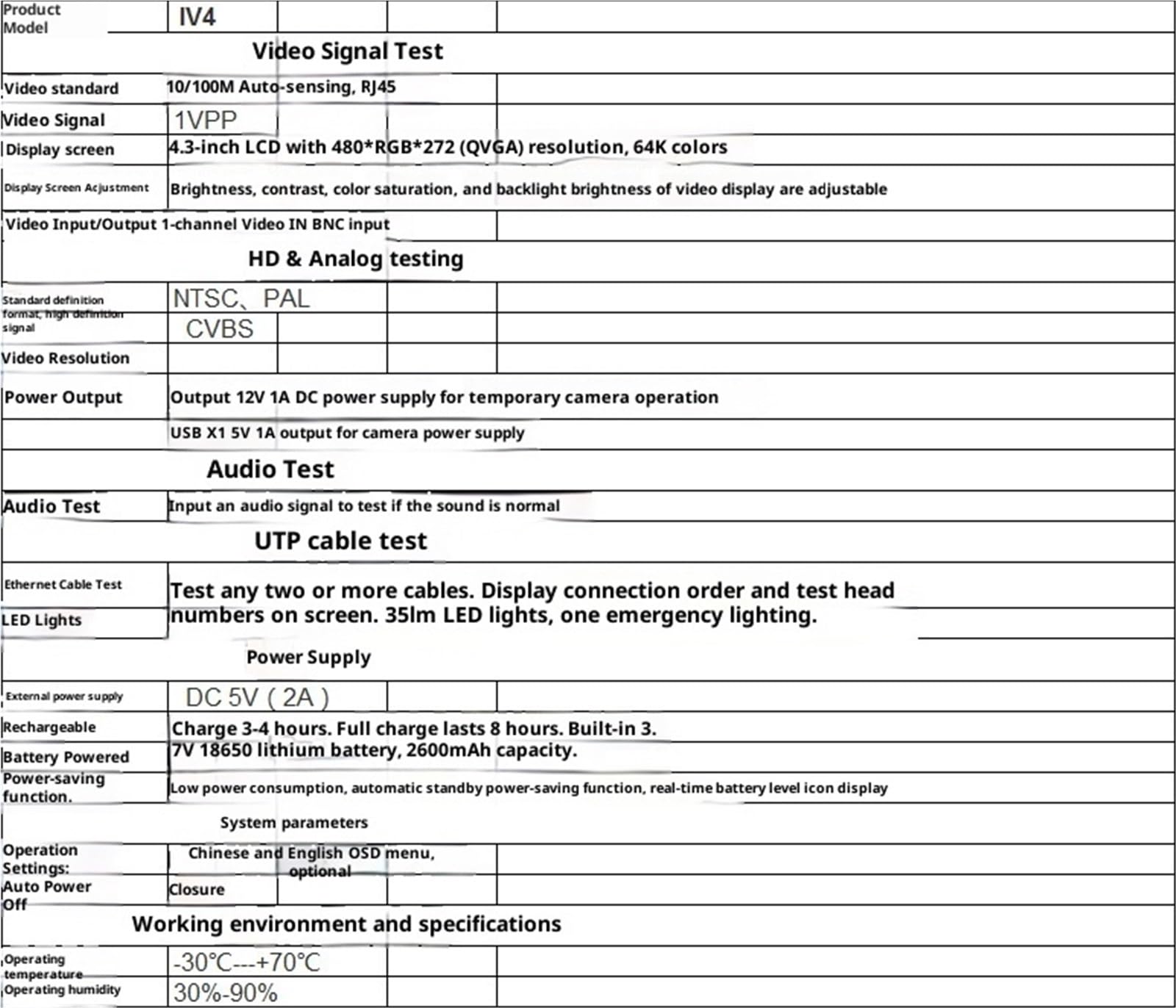 Monitor di prova CCTV, Tester CCTV Monitor Test Di Rete Per Telecamera Analogica AHD Da 4.3 Pollici,for telecamere CCTV Tester Ingresso