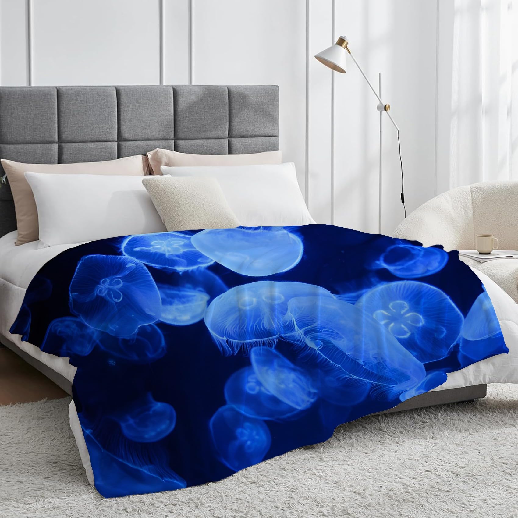 Koc z motywem meduzy w stylu snu, koc polarowy z mikrofibry, 180 x 220 cm, lekki, miękki, ciepły i wygodny, odpowiedni do sypialni i salonu