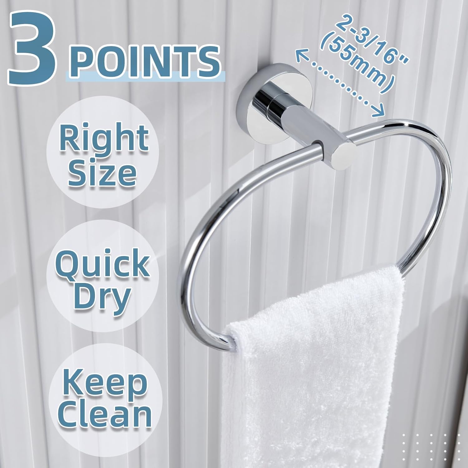 APLusee Chrome Towel Ring, Polished Chrome Towel Hook 2 Pack Bundle, Wall Mounted