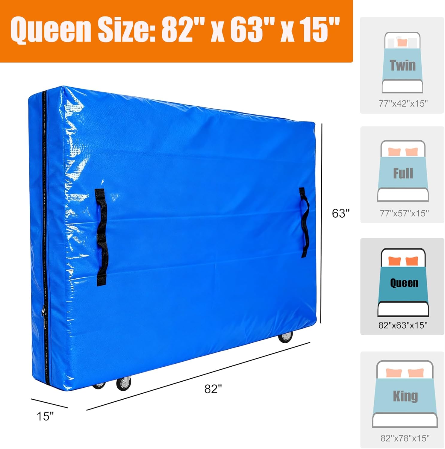 Mattress Bags for Moving, Queen Mattress Cover with Wheels, Handles and Zipper, Made of Heavy Duty 150g PE Waterproof Fabric ( for Queen Size Mattress 60" x 80" )
