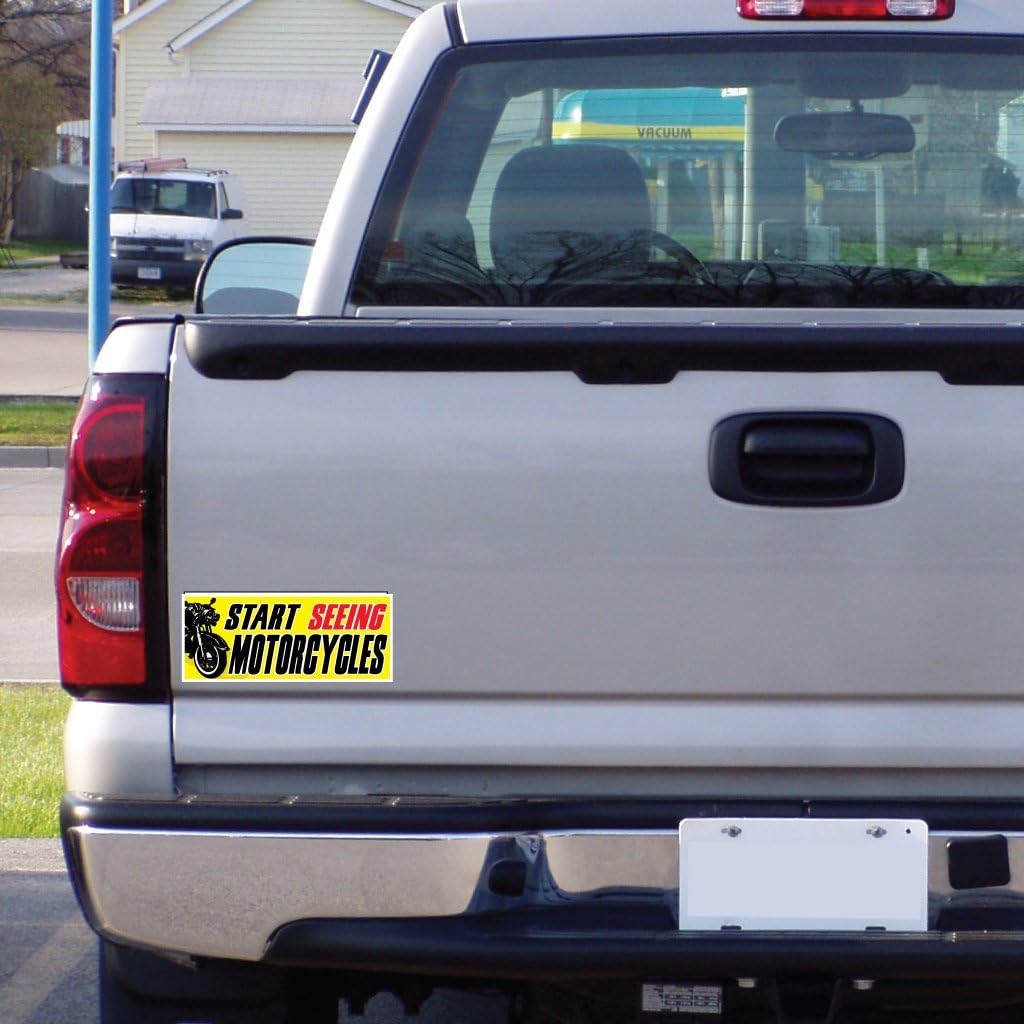 VictoryStore Stickers - Start Seeing Motorcycles Bumper Sticker, Set of 10, Size 3.75inches X 9 inches