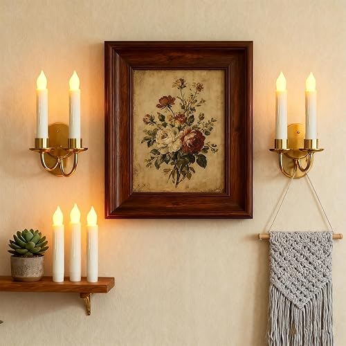 Miniatura 7 de Lezonic Candelabros sin llama que parpadean con pilas, 12 unidades (diámetro 0.8 pulgadas x alto6 pulgadas), velas LED blancas cortas para colgar