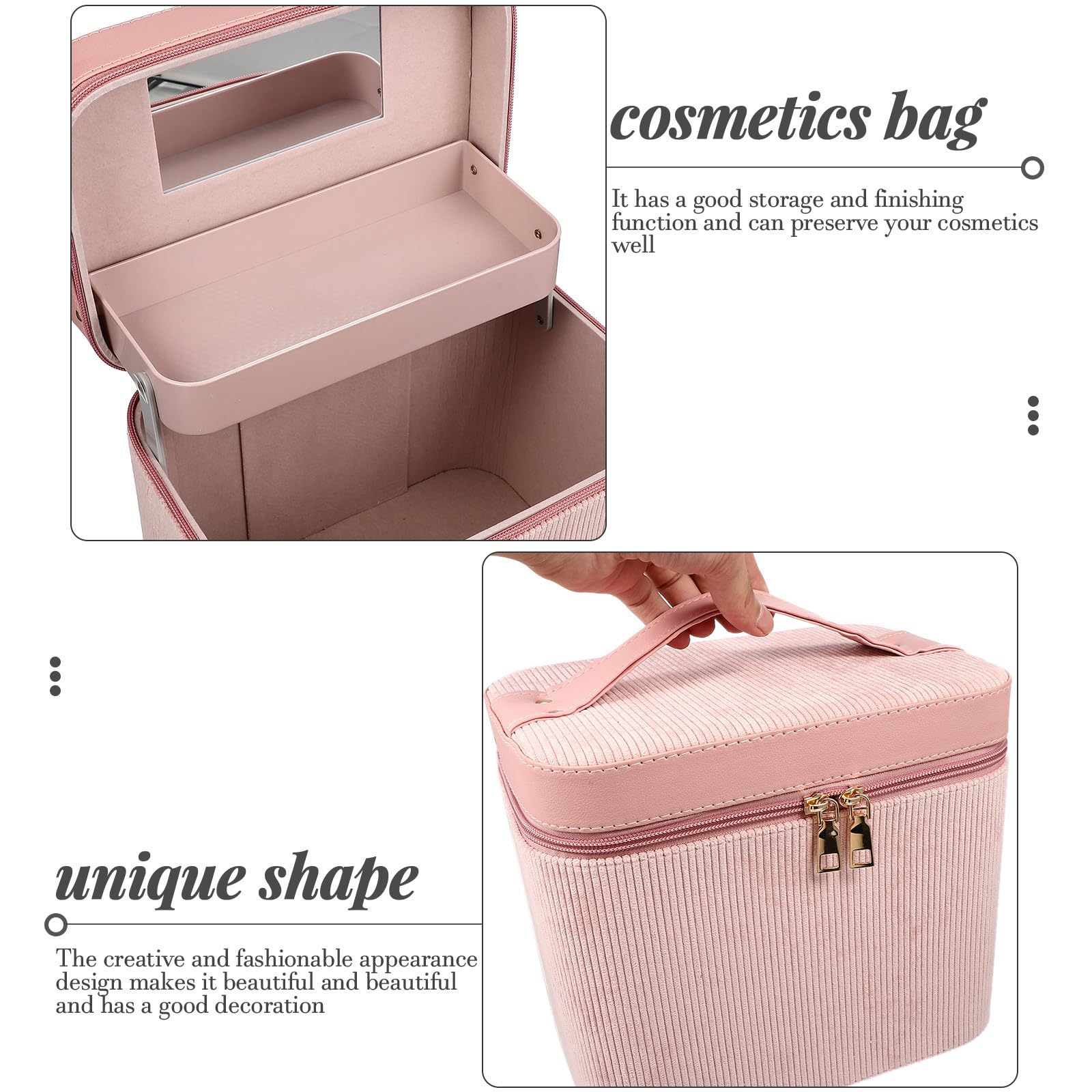 Hemobllo Kosmetiktasche mit Spiegel aus Cordstoff Doppellagige für Frauen Kreative Make Up Aufbewahrungstasche für und Persönlichen Gebrauch