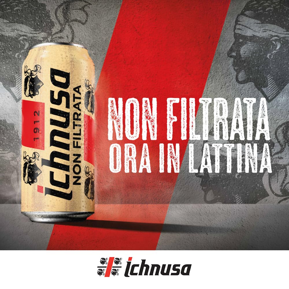 Birra Ichnusa Non Filtrata, Cassa con 24 Lattine 24 da 44cl, Birra Lager Non Filtrata a Bassa Fermentazione, Gusto Morbido, Corposa ed Equilibrata, Gradazione 5,0% Vol