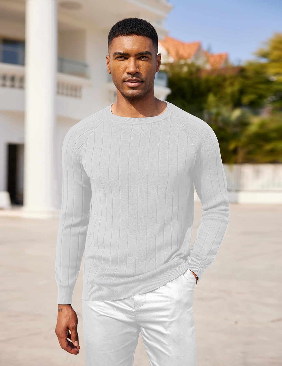 COOFANDY Mens Crewneck Pullover Sweaters Business Casual Long Sleeve Slim Fit Sweater Chunky Cable Knit Sweater - Image 2