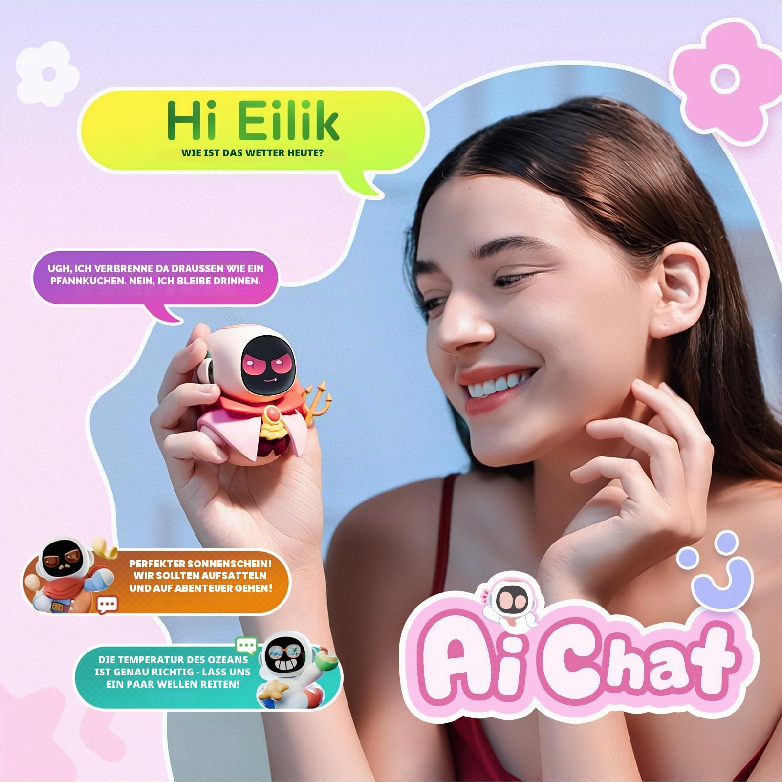 Eiliko Liebhaber Set - Tragbarer Eilik Roboter mit AI, lustige elektronische Anhänger Spielzeug, Geschenke für Paare und Beste Freunde