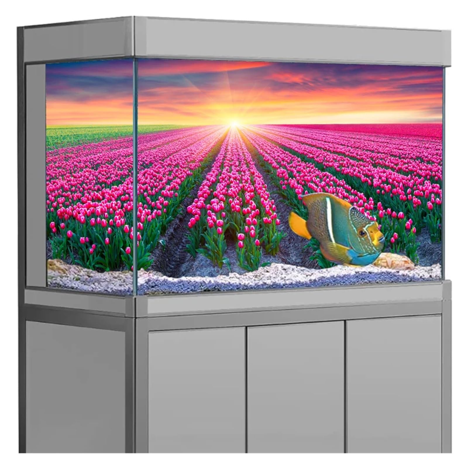 Fond D'aquarium Autocollant d'aquarium Effet 3D Motif Tulipe(50x100cm)