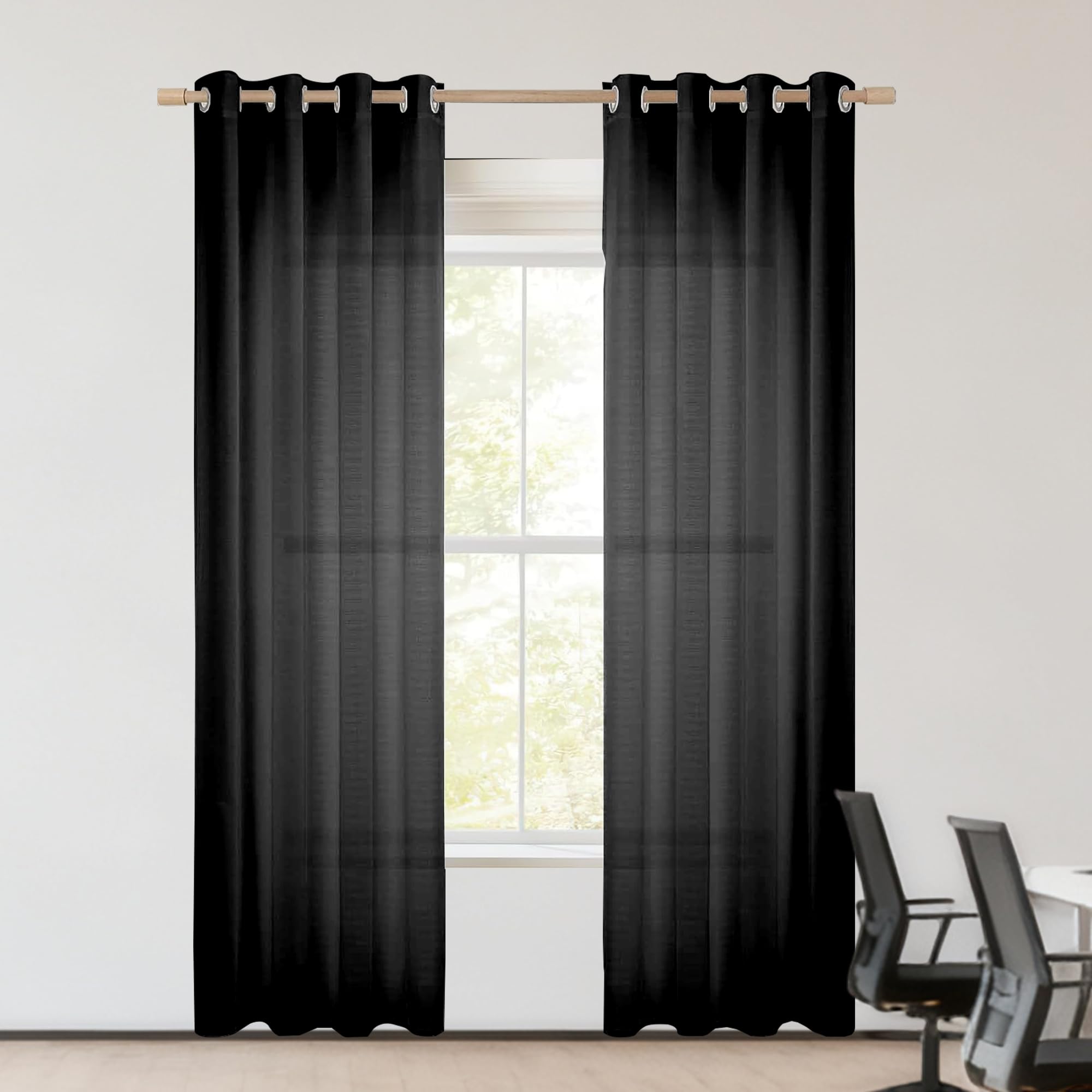 Firana Gotowa Woalowa 200 x 240 cm Ekka, Zwiewna Firana Gotowa Woalowa Prosta Nowoczesne I Eleganckie Do Sypialni, Salonu, Kuchni, Pokoju Dziennego, Czarny
