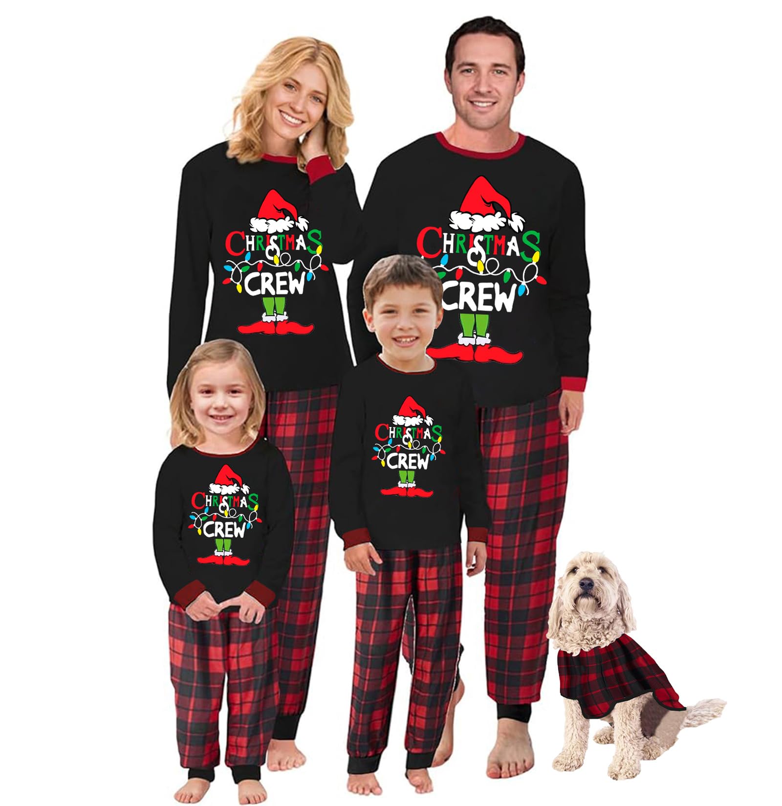 WobameChristmas Pajamas for Family, Matching Family Pajamas Sets Xmas PJ's Long Sleeve Tee Top Bottom Loungewear