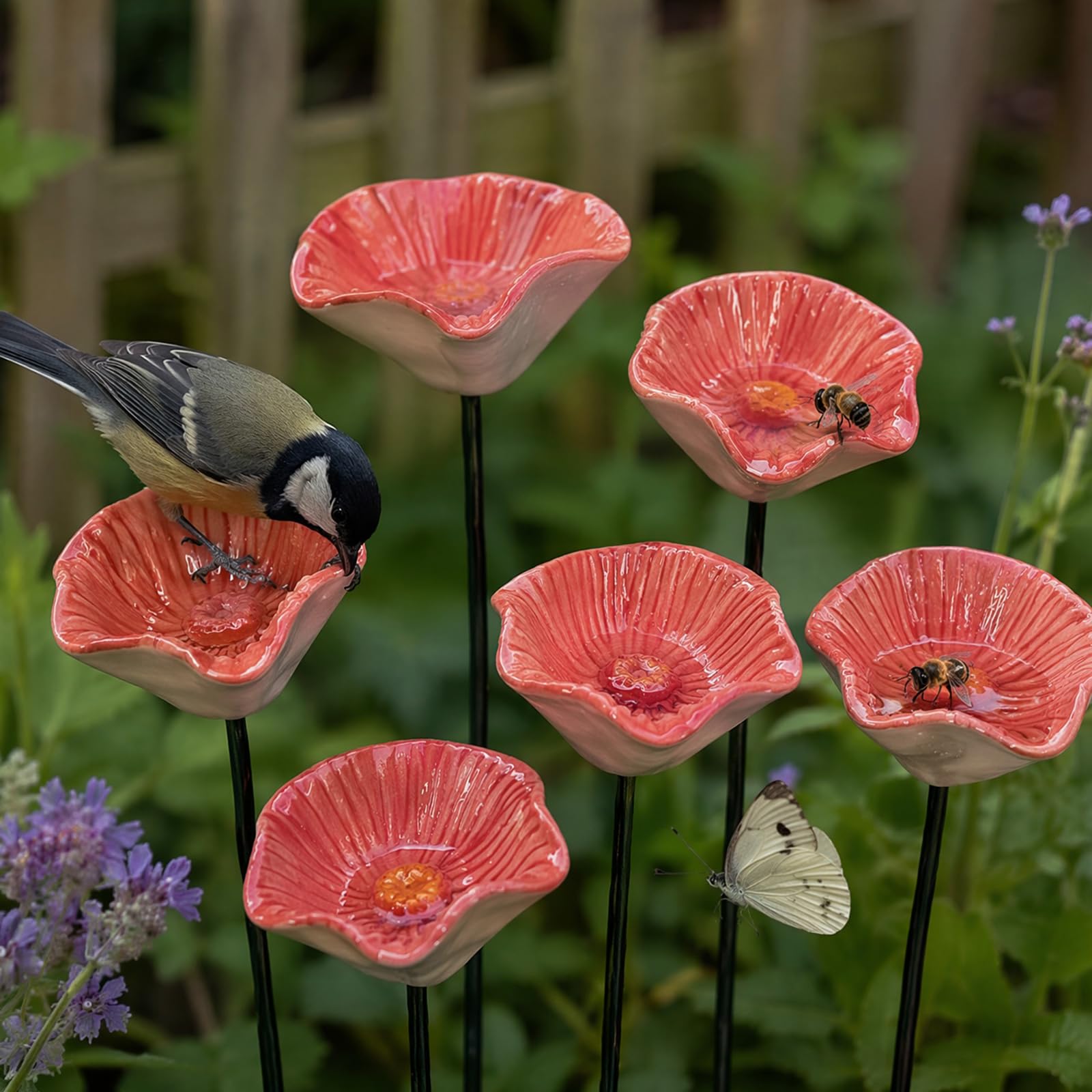 6Pcs Ceramic Flower Bee Watering Station for Garden — image 1