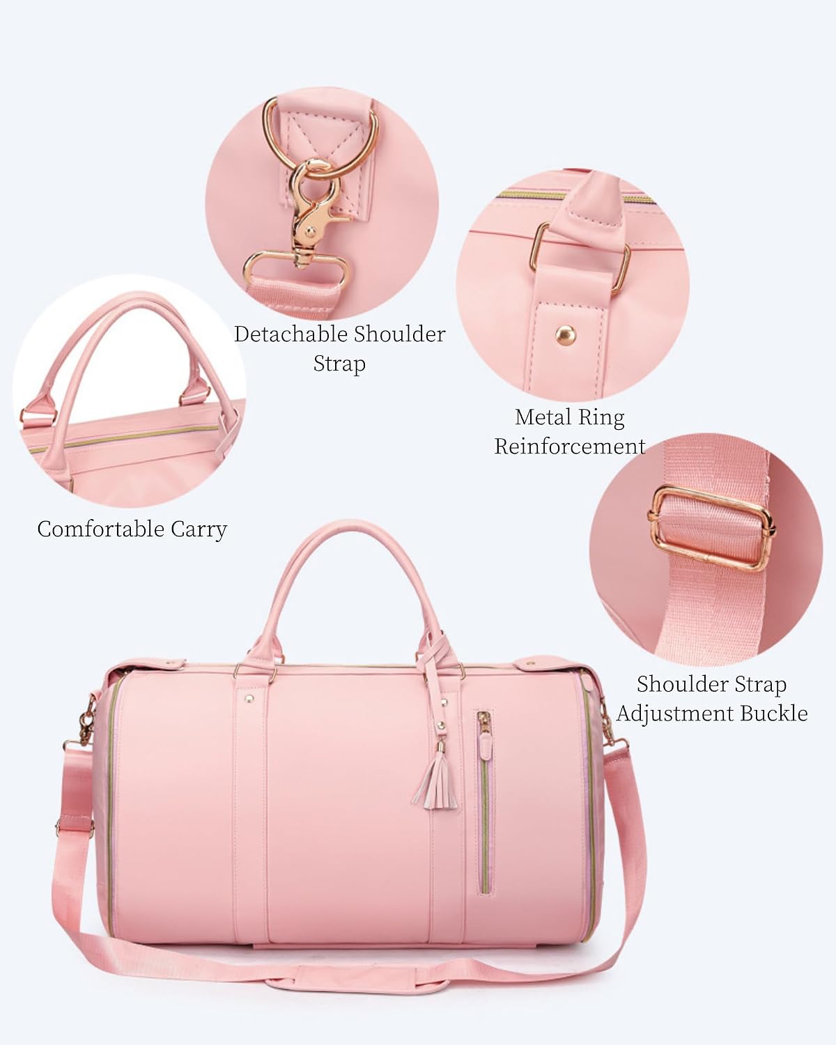 Garment Duffle Bag for Travel, 2-in-1 Garment Bags Carry On Hanging Suit Bag, Foldable PU Leather No Wrinkle Dress Bag for Women & Men, Weekender Overnight Business Trip White image 4
