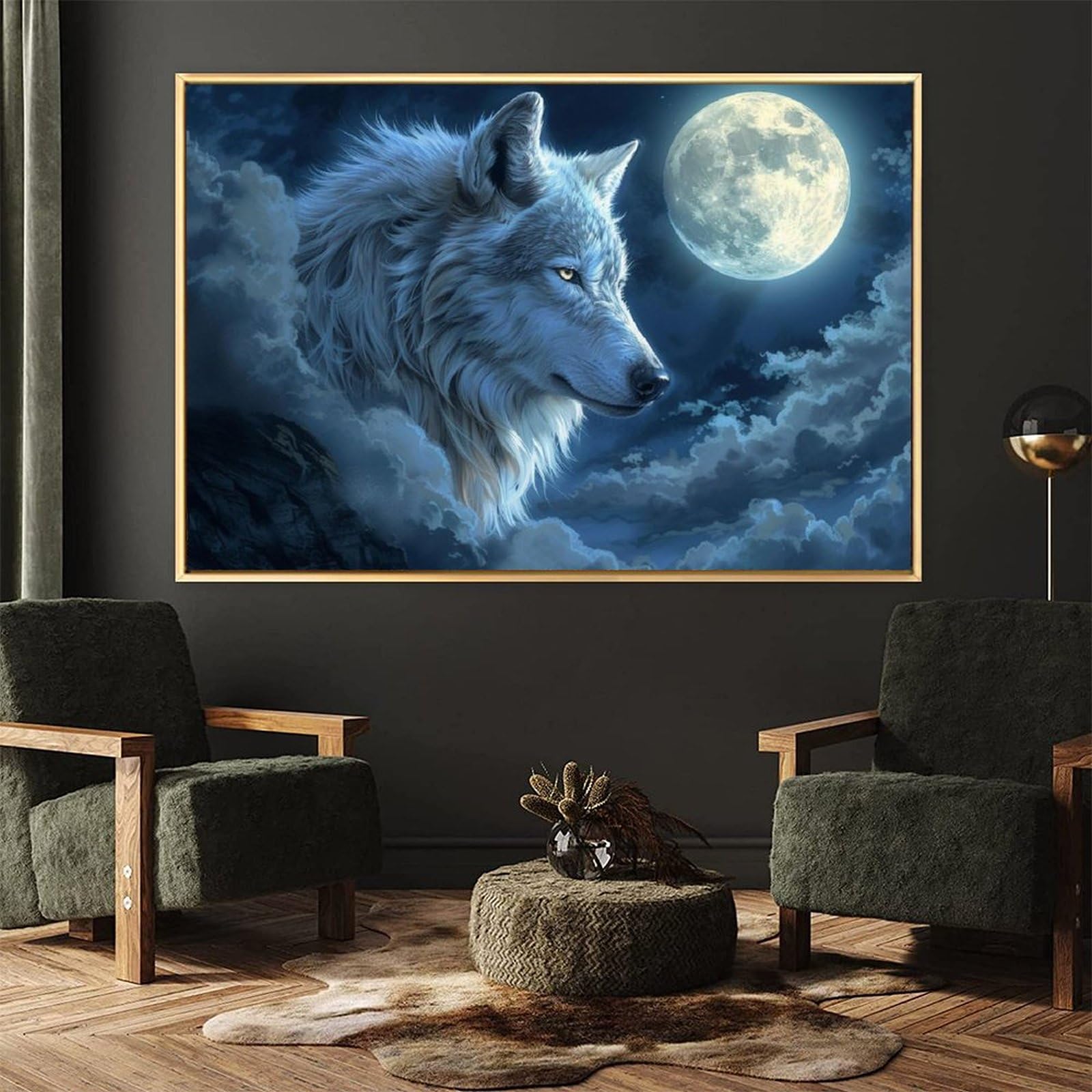 Amazon.co.jp: 絵画 月を眺める野生のオオカミ アートパネル ポスター