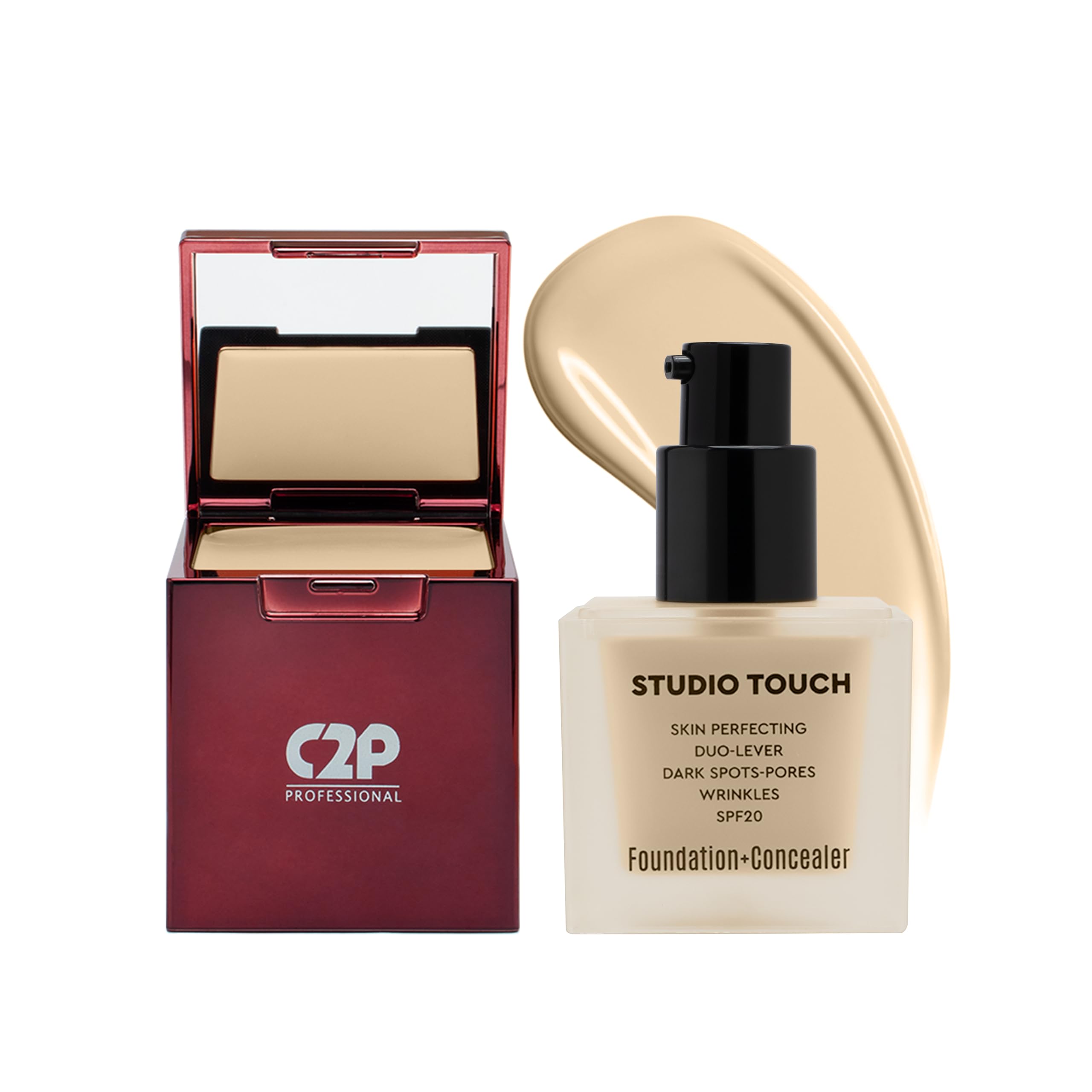 C2P Pro 2-in-1 Foundation Plus Concealer, Full Coverage Face Makeup Infused With SPF 20, Long-Wear, Lightweight Formula for Flawless Skin (Soft Ivory, 02)-picture-10