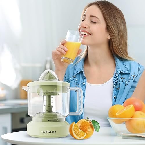 Miniatura 8 de La Reveuse Exprimidor eléctrico de cítricos de 34 onzas para jugo de pomelo, naranja, limón y lima, 40 W, amarillo grisáceo