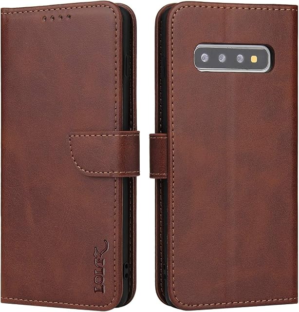 LOLFZ Wallet Case for Samsung Galaxy S10 Plus, Vintage Leather Book Case with Card Holder Kickstand Magnetic Closure Flip Case Cover for Samsung Galaxy S10 Plus - Brown