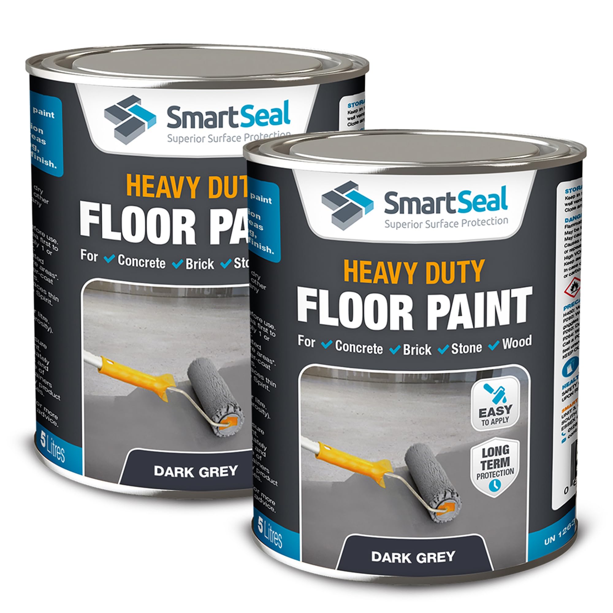 SmartSeal Heavy Duty Floor Paint - Dark Grey, 2 x 5L - Hard-Wearing Garage Floor Paint with Anti-Slip Mid-Sheen Finish – also Ideal for Decking, Warehouse flooring, Brick, Concrete, Stone & Wood