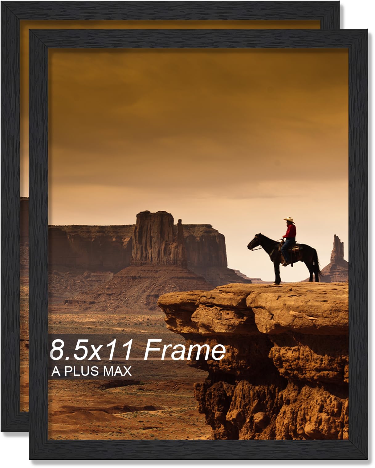 Photo 1 of * 2 PACK* A PLUS MAX 8.5x11 Picture Frame Set of 2, Black Engineered Wood Frame for 8.5 x 11 Inch Picture Poster Photo, Light Weight 8.5 by 11 Frame with Wood-grain for Wall - 2 Pack/Black/8.5"x11"