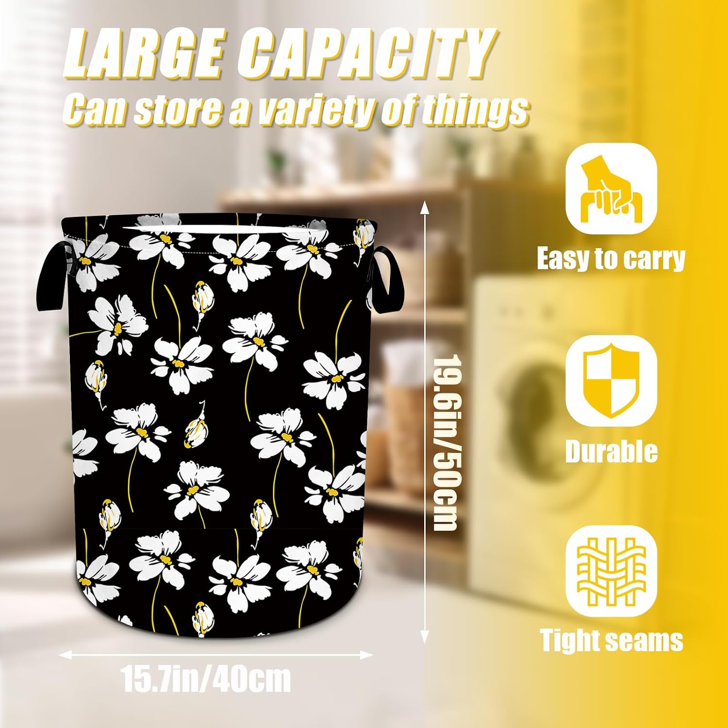Abstract Daisy Floral Laundry Basket,Foldable Oxford Cloth Funny Tote Bag Laundry Hamper Clothes Storage Bucket Toy Organizer For Bathroom Laundry Storage Bedroom 18.9x16.5 image 2