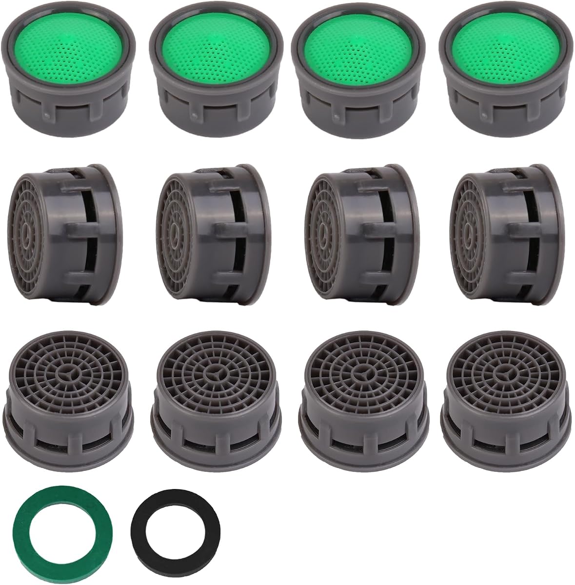 SHAP+ Faucet Aerator, Flow Restrictor Insert, Sink Aerator Replacement Parts for Bathroom or Kitchen Sink Faucet Filter, Fit for Internal and External Thread Faucet Aerators, with Washer (12pcs)