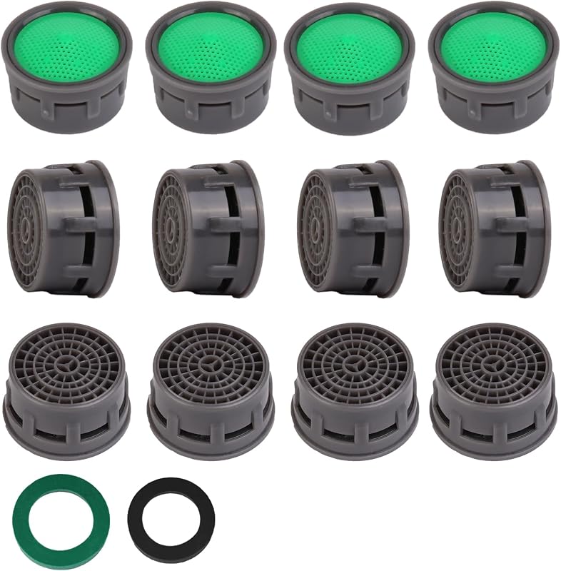 SHAP+ Faucet Aerator, Flow Restrictor Insert, Sink Aerator Replacement Parts for Bathroom or Kitchen Sink Faucet Filter, Fit for Internal and External Thread Faucet Aerators, with Washer (12pcs)