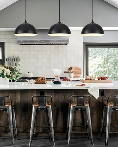Miniatura 5 de Lámpara colgante negra, 11.8 pulgadas, cúpula industrial, isla de cocina, lámpara colgante ajustable de granja para comedor, dormitorio,