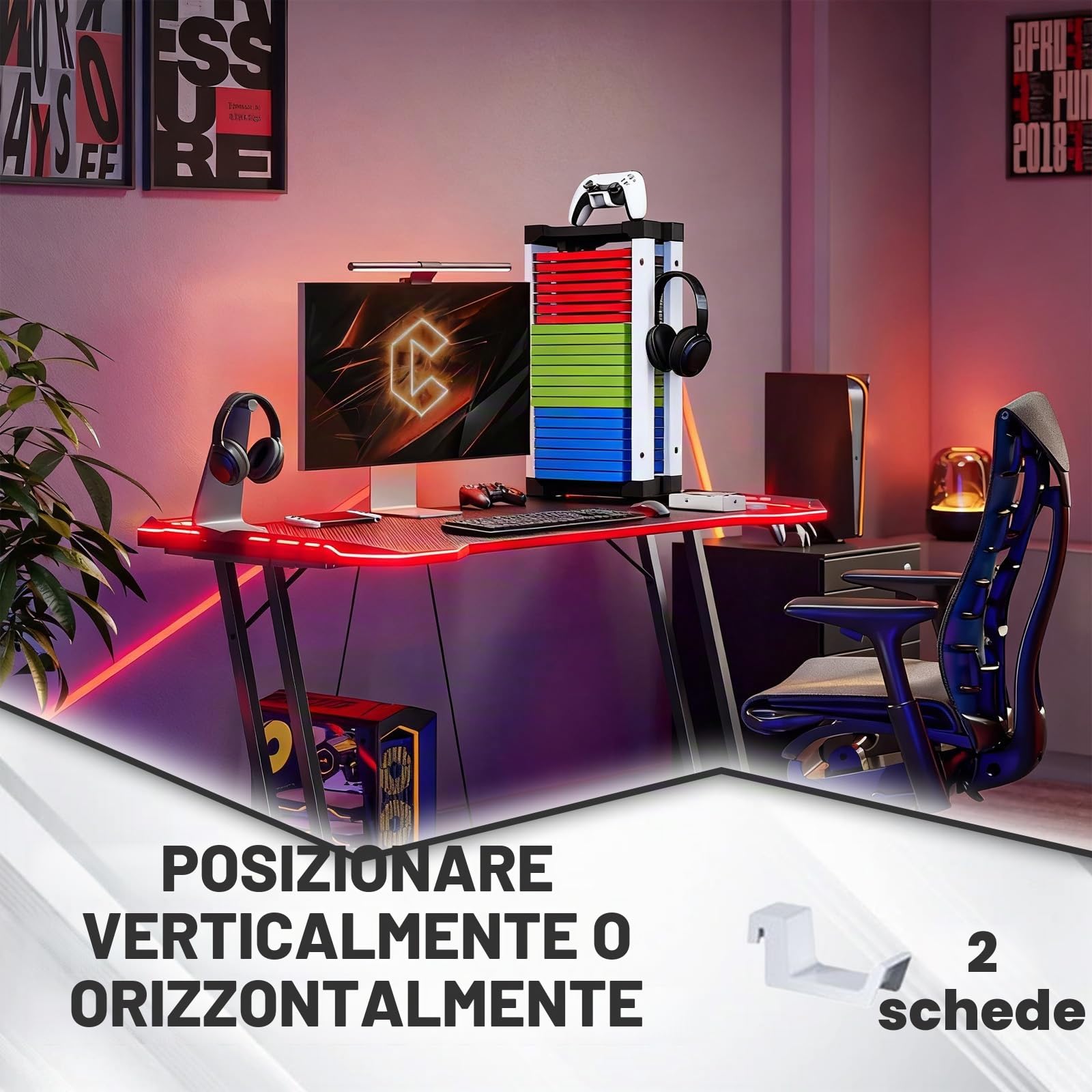 Supporto per dischi da gioco, torre di archiviazione per giochi PS5 con 2 ganci, 23 CD per giochi per PS5/Xbox/Nintendo Switch
