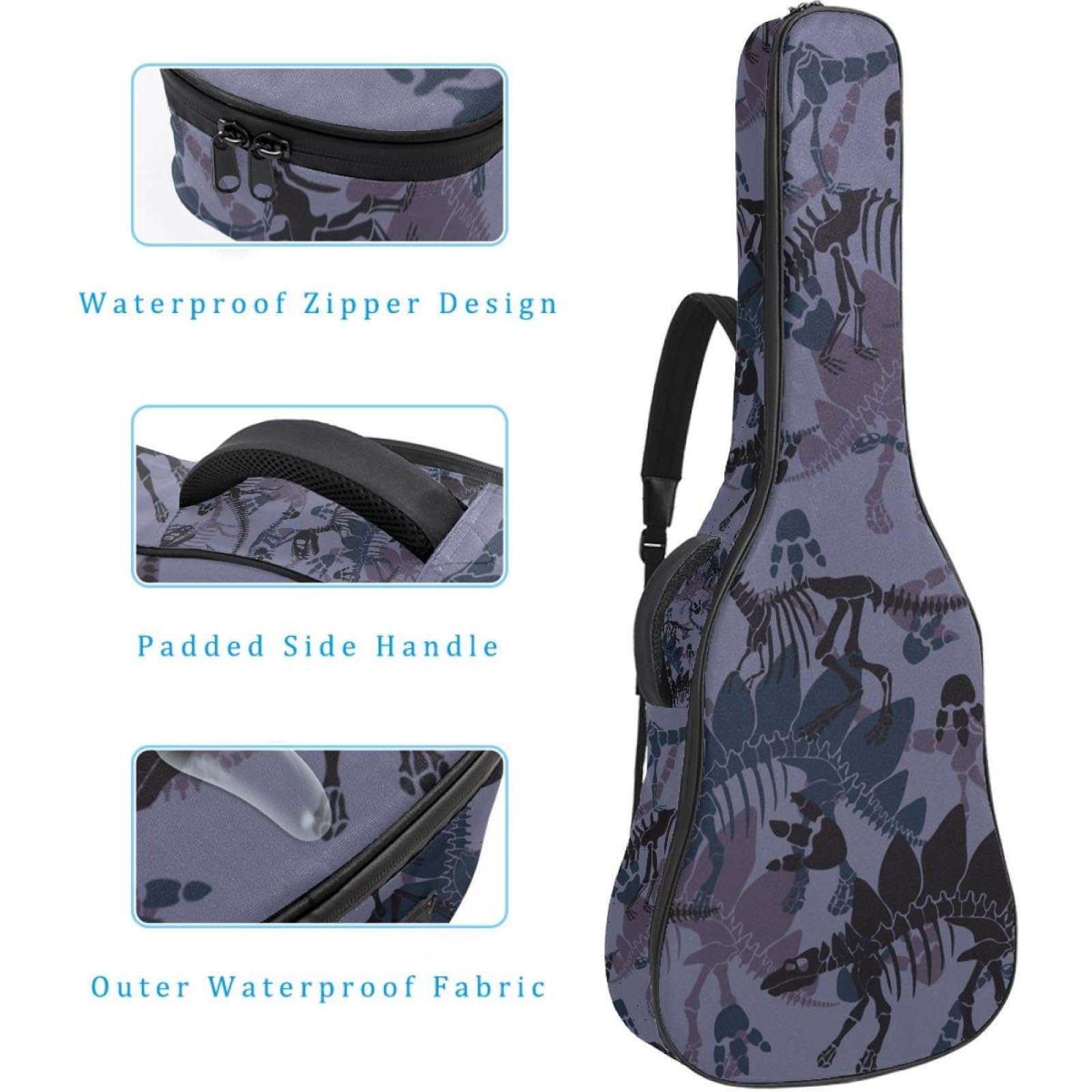 Torba na gitarę akustyczną wodoodporny plecak na gitarę grubo miękki wyściełany dinozaur klasyczna obudowa na gitarę, wielobarwny, 42.9x16.9x4.7 in, Organizer do torby
