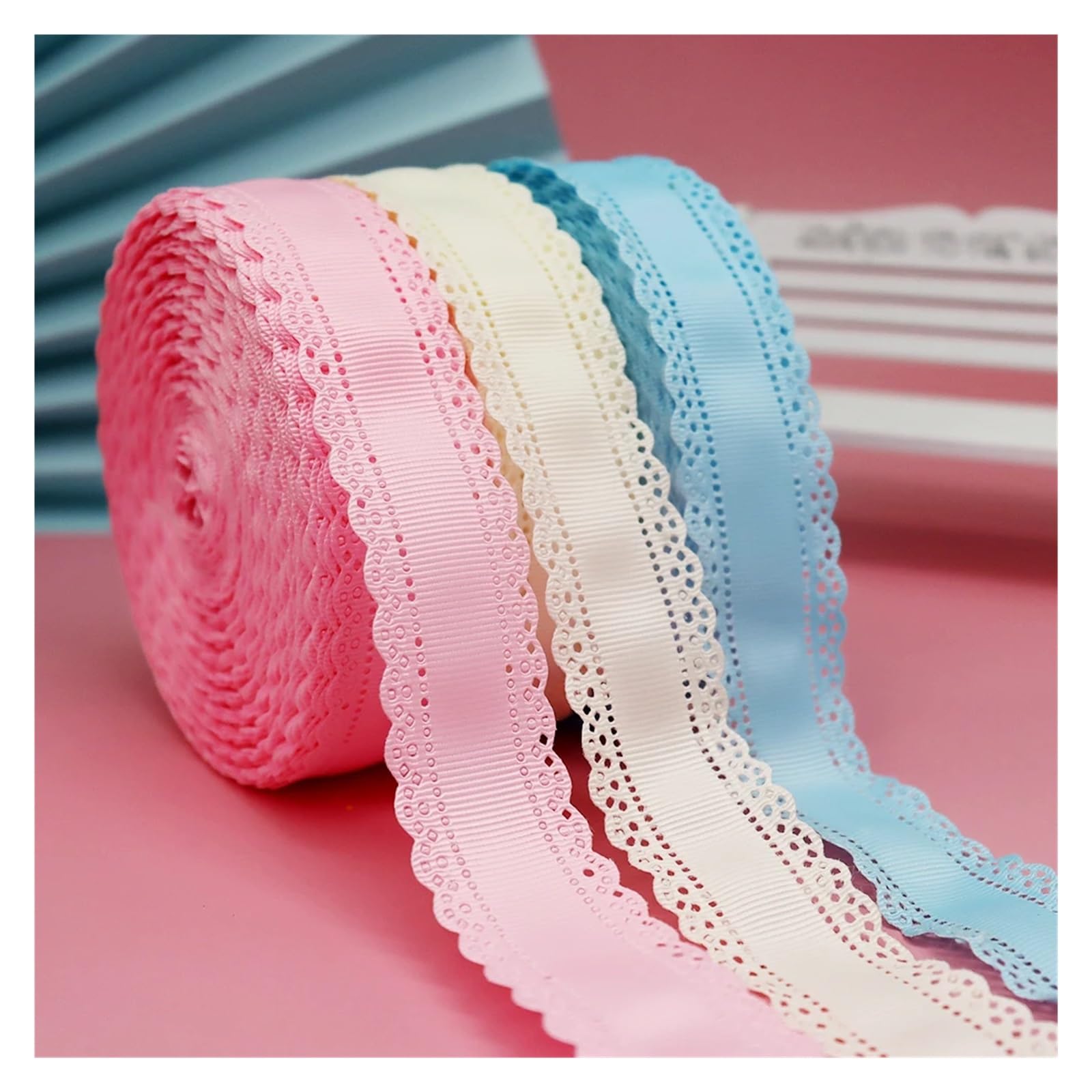 Wstążka, wstążki do pakowania prezentów, Koronkowa wstążka grosgrain z kwiatowym wzorem, wielokolorowa, 3 cm, 1,25 cala(Blue2)